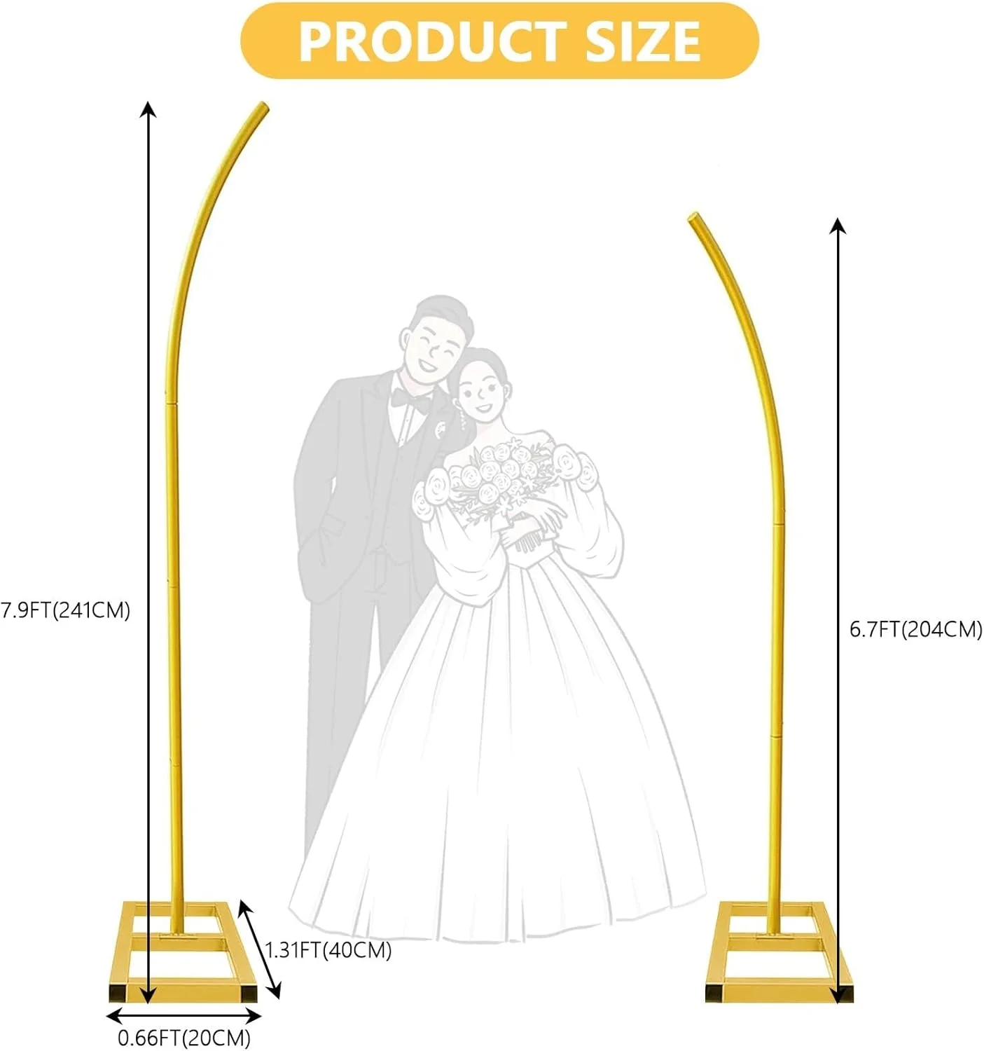 پایه طاق بادکنک فلزی، طاق طلایی منحنی برای عروسی، قاب طاق فلزی برای عروسی، تولد، مهمانی، جشن فارغ التحصیلی، دکوراسیون پس زمینه استودیو جشن سالگرد (241 سانتی متر و 204 سانتی متر)