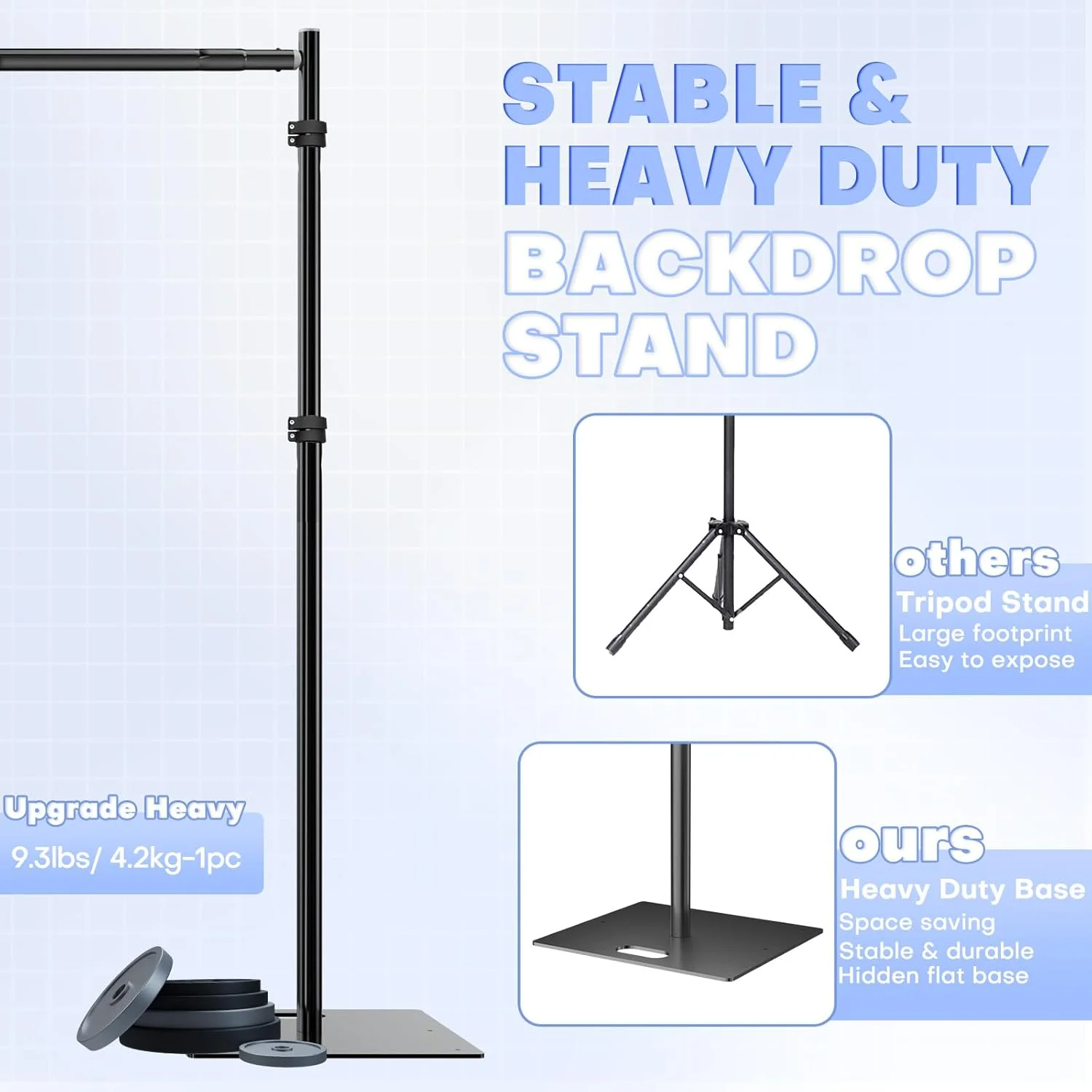 کیت پایه پرده و پس زمینه 3x3 متری با لوله های ارتقا یافته، پایه پس زمینه سنگین و قابل تنظیم عکس با پایه فلزی برای مهمانی ها، عروسی، استودیو فیلمبرداری، پایه پس زمینه تولد