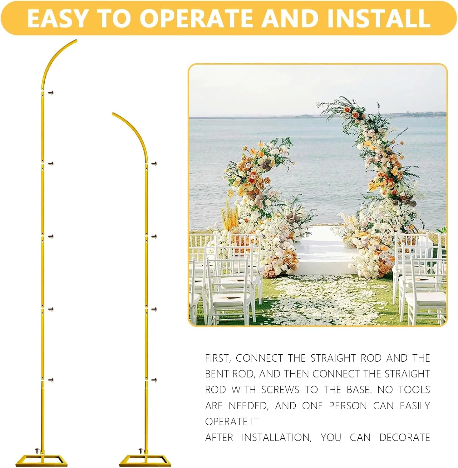 پایه طاق بادکنک فلزی، طاق طلایی منحنی برای عروسی، قاب طاق فلزی برای عروسی، تولد، مهمانی، جشن فارغ التحصیلی، دکوراسیون پس زمینه استودیو جشن سالگرد (241 سانتی متر و 204 سانتی متر)