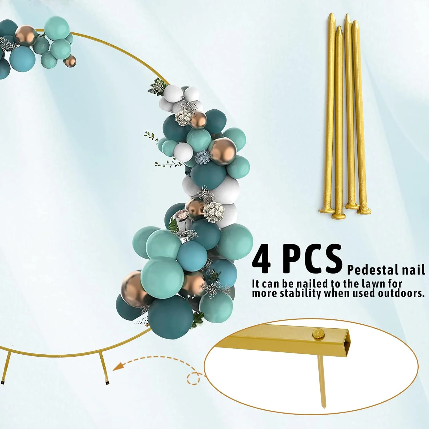 استند بکدراپ گرد GARFANS، طاق فلزی عروسی 2 متری با پایه های نگهدارنده و میخ، استند طاق بادکنک دایره ای، قاب آربور باغ برای دکور مراسم عروسی، جشن تولد، جشن نوزادی، پس زمینه عکس، دکور مراسم 02