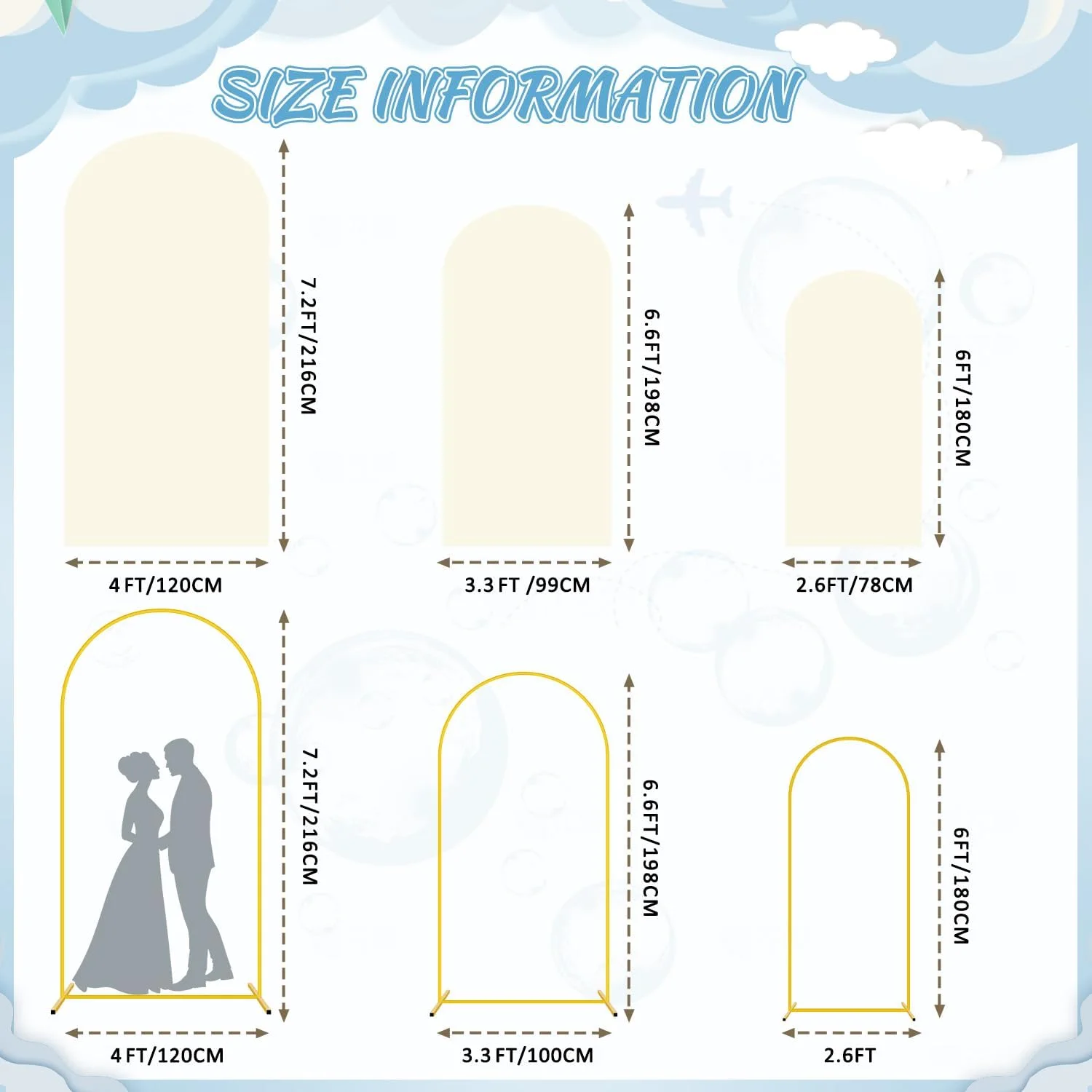 مجموعه پایه و روکش پس زمینه قوسی FOTSHARER (ارتفاع 2.2 متر، 2 متر، 1.8 متر) پایه های قوسی فلزی برای عروسی به همراه روکش اسپندکس عاجی برای پس زمینه قوسی، مناسب برای دکور جشن سالگرد