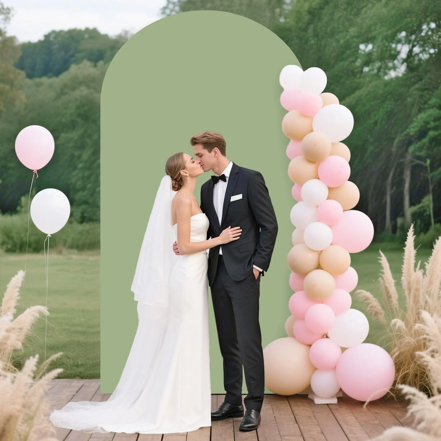 استند پس زمینه طاق فلزی 2.2 متری و ست روکش طاق، استندهای طاق پس زمینه عروسی با روکش طاق اسپندکس رز دودی برای تزئینات جشن تولد، مراسم فارغ التحصیلی و مهمانی