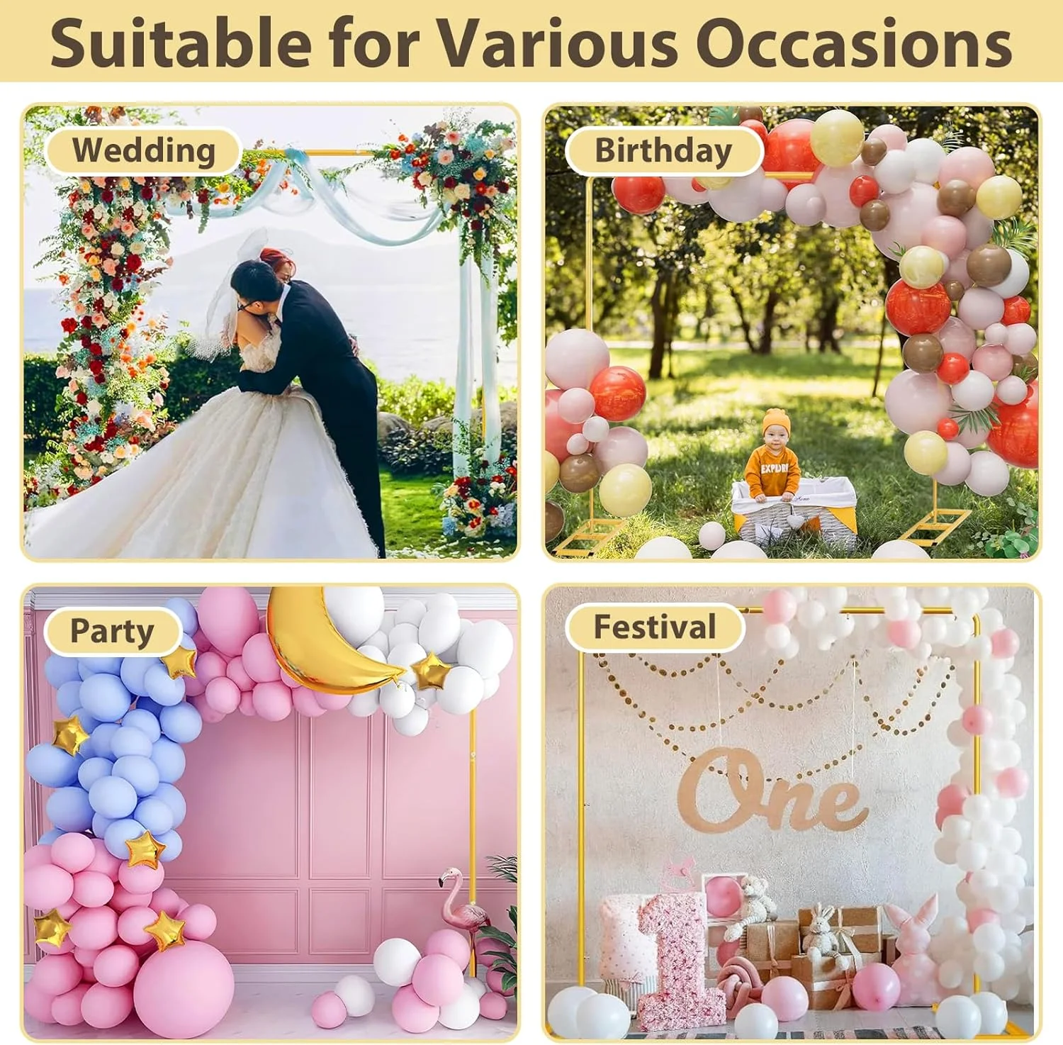 استند پس زمینه مربعی، استند پس زمینه مستطیلی طاق عروسی 2 متری، استند پس زمینه طاق فلزی با پایه، طاق مستطیلی استند مربعی بادکنک برای دکور مراسم عروسی، جشن تولد، جشن نوزادی