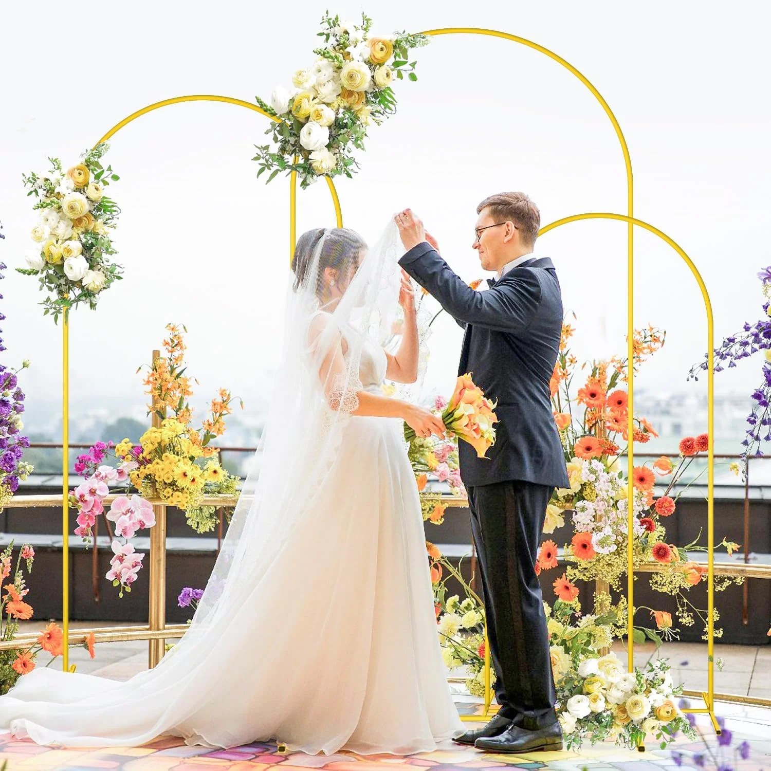 مجموعه پایه استند بک‌دراپ طاق عروسی FOTSHARER، شامل 3 عدد (2.2 متر، 2 متر، 1.8 متر)، استند بک‌دراپ طلایی برای مهمانی، استند طاق فلزی، فریم طاق بادکنکی، بک‌دراپ برای مراسم فارغ‌التحصیلی، دکور استند طاق گرد