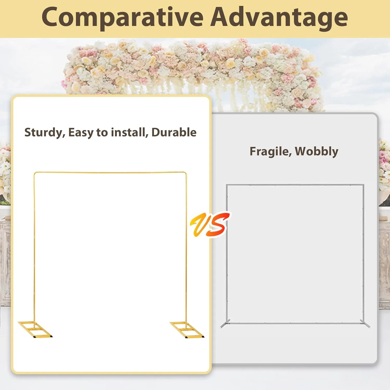 استند پس زمینه مربعی، استند پس زمینه مستطیلی طاق عروسی 2 متری، استند پس زمینه طاق فلزی با پایه، طاق مستطیلی استند مربعی بادکنک برای دکور مراسم عروسی، جشن تولد، جشن نوزادی