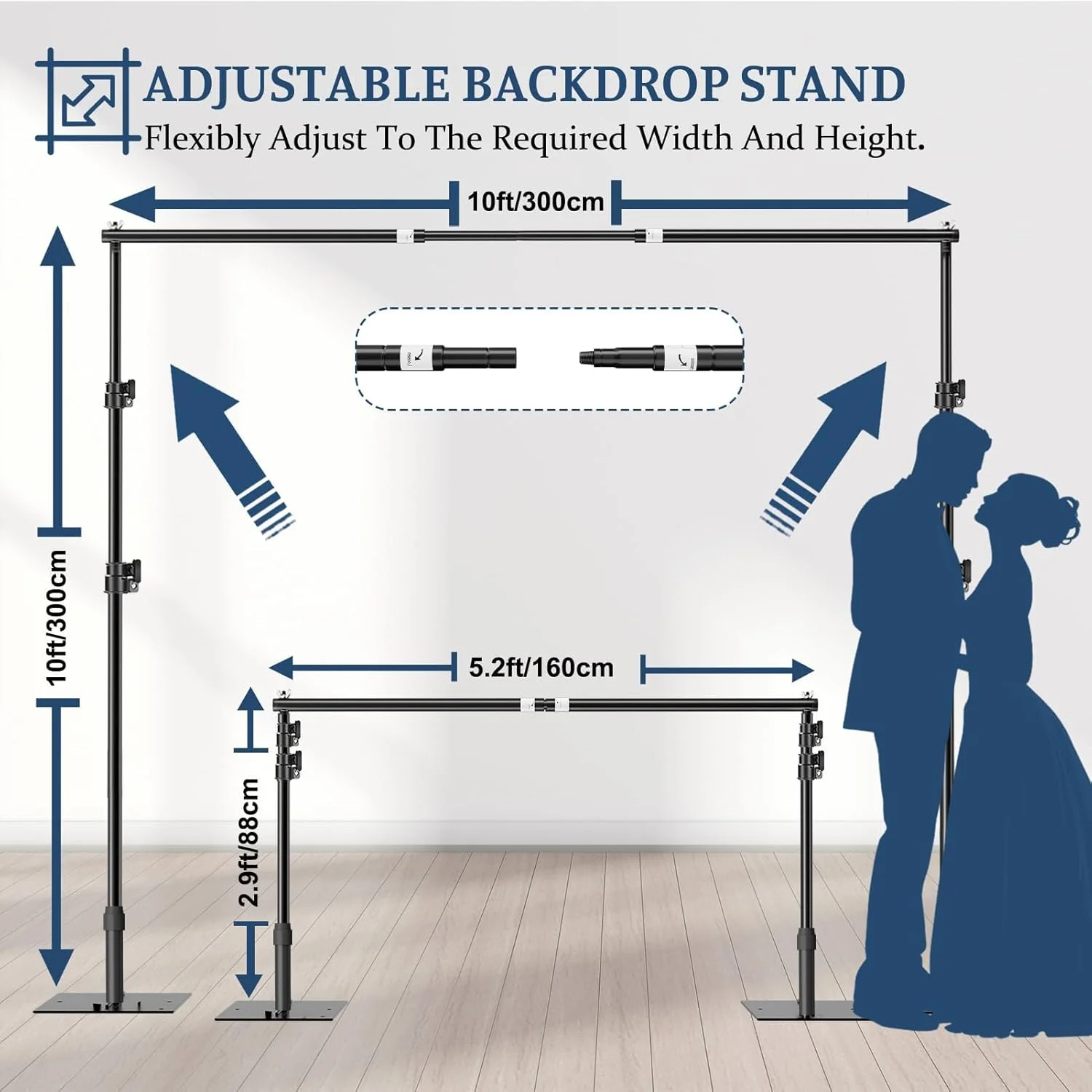 پایه پس زمینه سنگین، قاب پس زمینه قابل تنظیم 3m x 3m با پایه فلزی، کیت پشتیبانی لوله و پرده برای دکوراسیون استودیو عکس، فیلم، جشن تولد، رویدادها