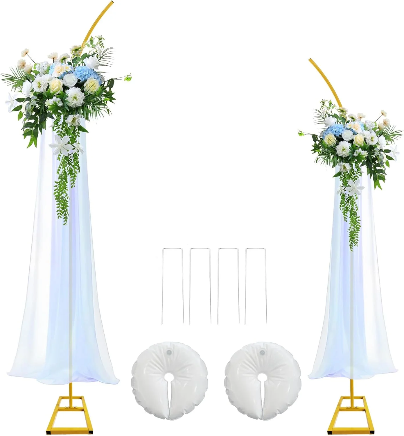 استند طاق فلزی مراسم عروسی، مجموعه 2 عددی (2.2 متر/2 متر)، طاق باغی فلزی به شکل ماه، استند پس زمینه طاق با بالای خمیده طلایی، مناسب برای دکوراسیون جشن و مهمانی