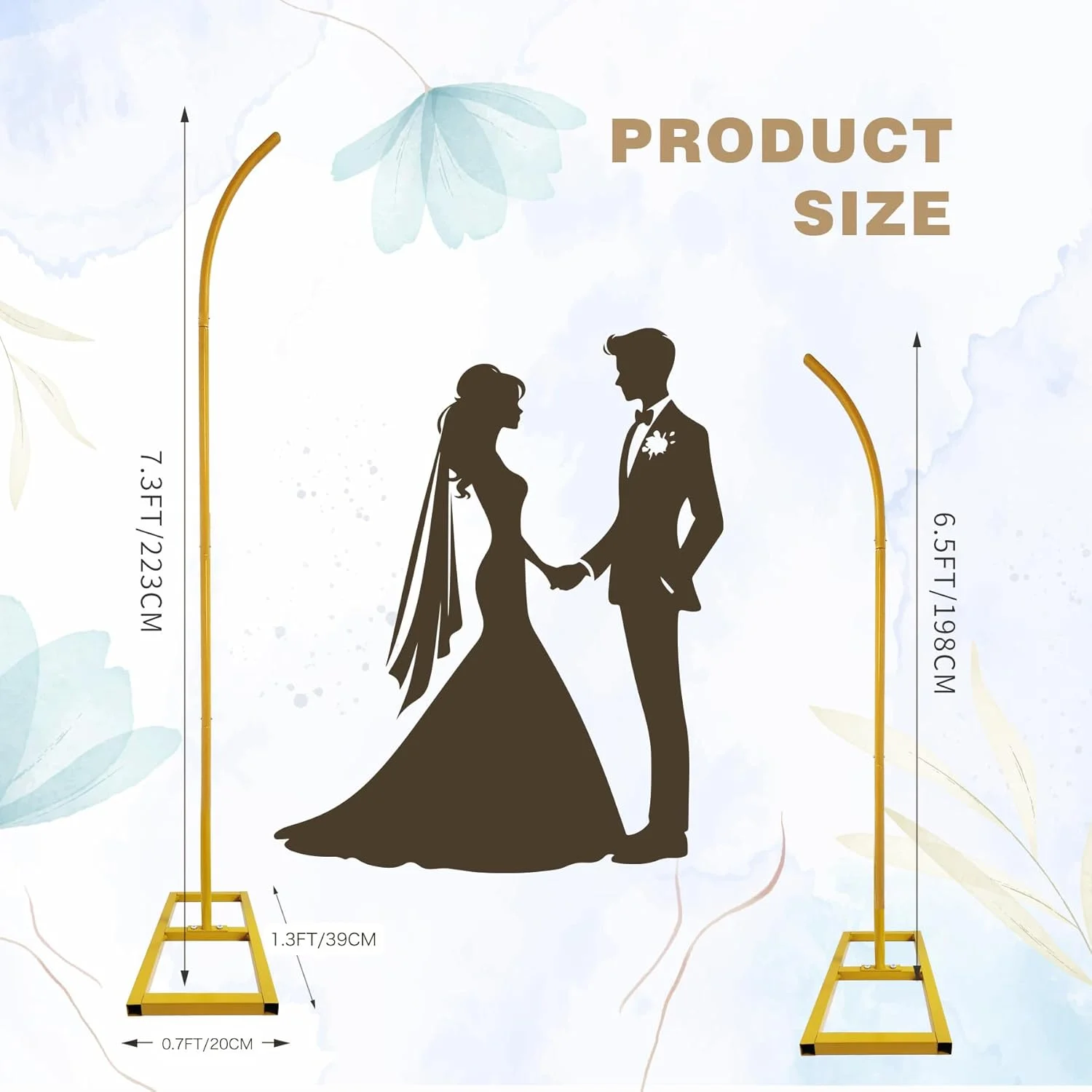 استند طاق فلزی مراسم عروسی، مجموعه 2 عددی (2.2 متر/2 متر)، طاق باغی فلزی به شکل ماه، استند پس زمینه طاق با بالای خمیده طلایی، مناسب برای دکوراسیون جشن و مهمانی