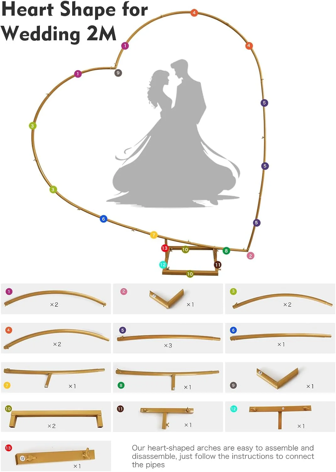 فریم طاق فلزی قلبی شکل 2 متری، پایه پس زمینه طاق منحنی، پایه پس زمینه قلبی شکل برای تزئینات جشن عروسی گیاهان رونده باغ در فضای باز/داخلی