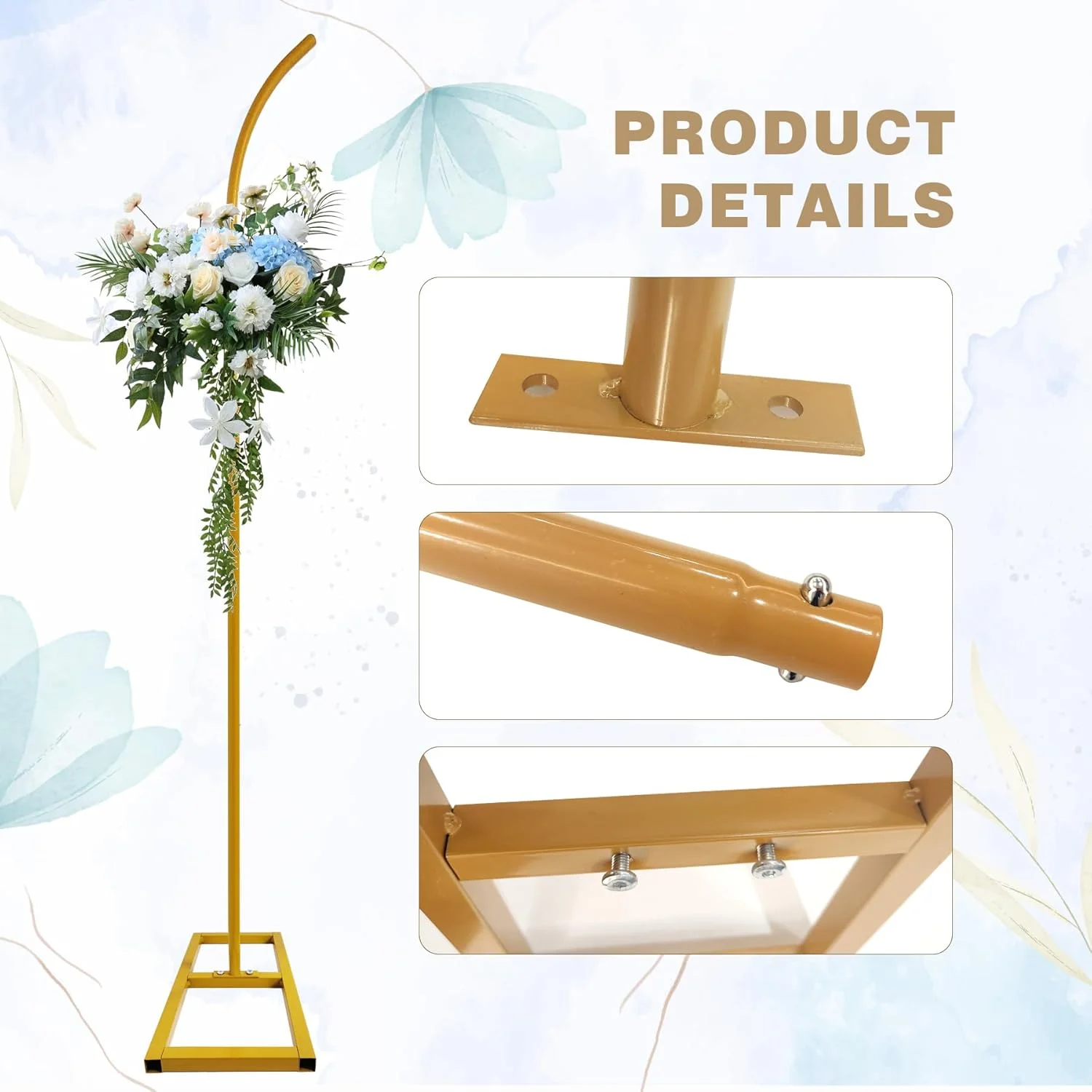 استند طاق فلزی مراسم عروسی، مجموعه 2 عددی (2.2 متر/2 متر)، طاق باغی فلزی به شکل ماه، استند پس زمینه طاق با بالای خمیده طلایی، مناسب برای دکوراسیون جشن و مهمانی