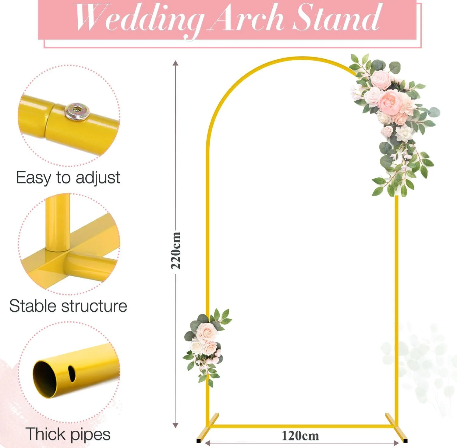 استند پس زمینه طاق عروسی FUHSY طلایی 2.2 متری، استند پس زمینه بادکنک، قاب طاق، استند پس زمینه طاق فلزی برای جشن تولد، مراسم عروسی، تزئینات جشن نوزاد استند پس زمینه طاق عروسی FUHSY طلایی 2.2 متری، استند پس زمینه بادکنک، قاب طاق، استند پس زمینه طاق فلزی برای جشن تولد، مراسم عروسی، تزئینات جشن نوزاد