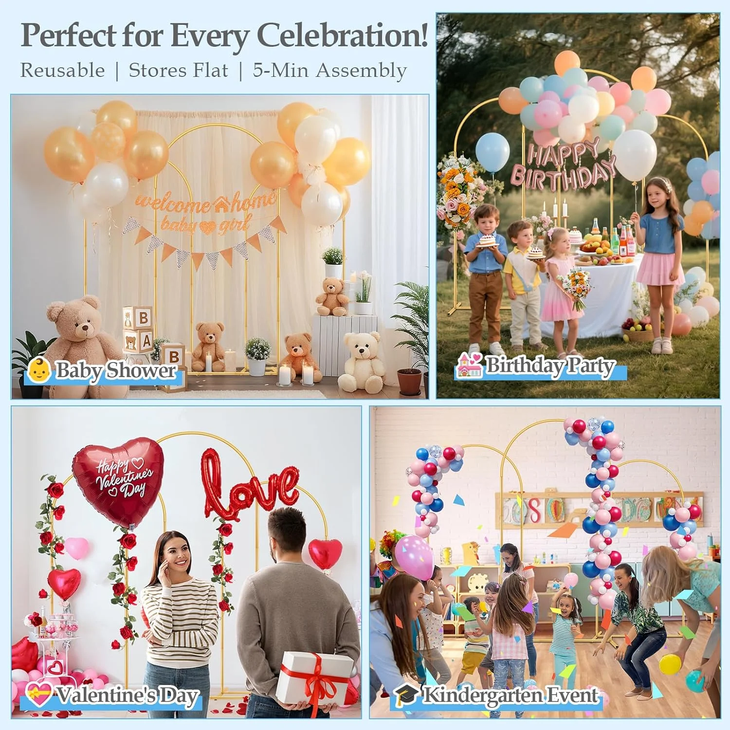 پایه پس زمینه قوسی DEVISEFUN، مجموعه 3 عددی فلزی طلایی برای دکوراسیون مراسم عروسی، جشن فارغ التحصیلی و مهمانی