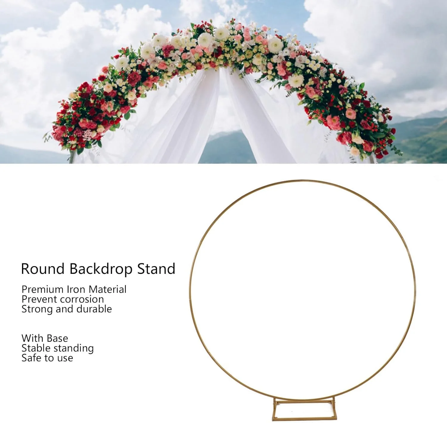 پایه پس زمینه گرد 2.4 متری، قاب طاق بادکنک دایره ای پایدار، طاق بزرگ عروسی، پایه دایره ای فلزی برای تزئین مراسم سالگرد جشن تولد عروسی