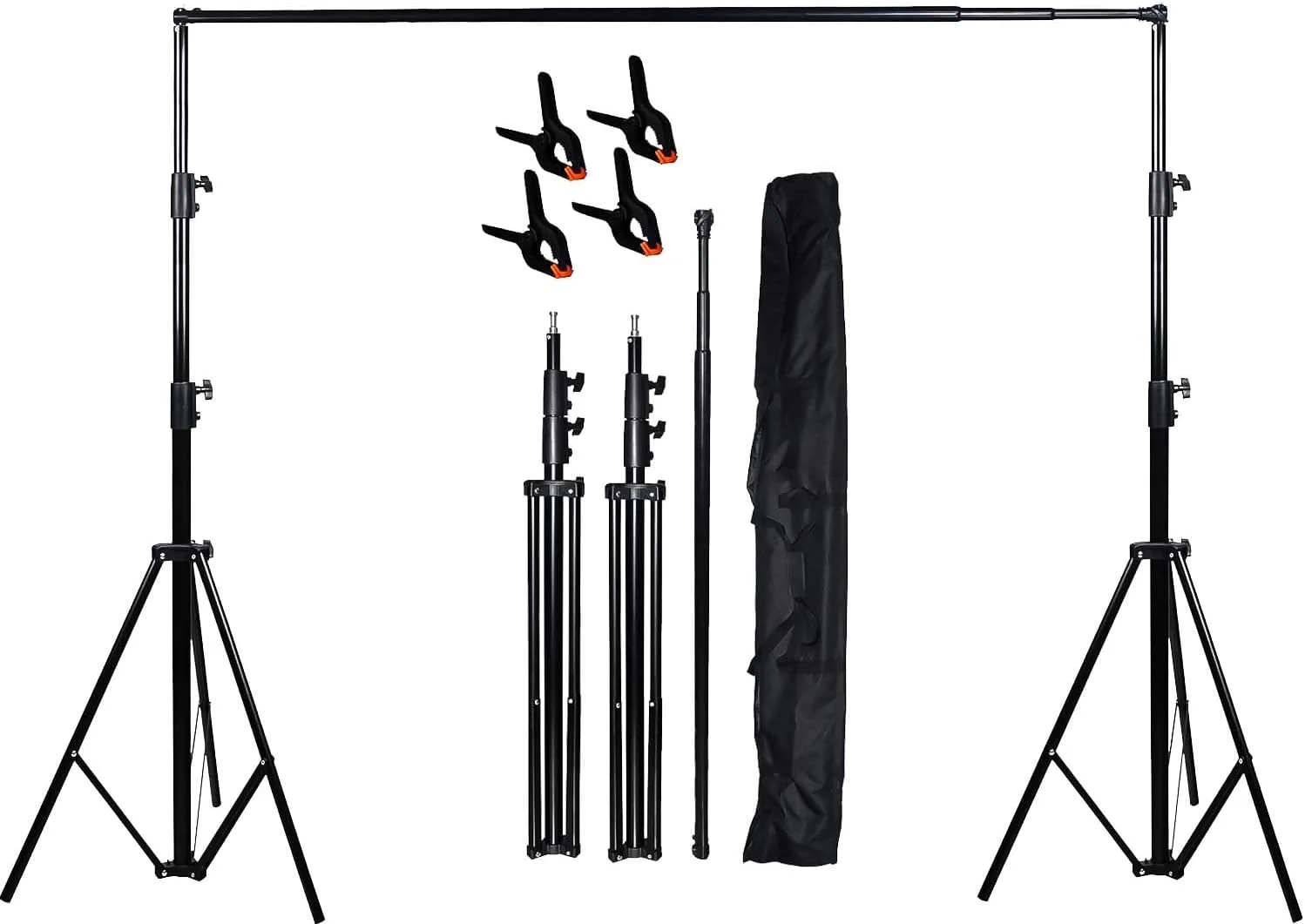 پایه نگهدارنده پس زمینه قابل تنظیم سنگین COOPIC S06 – ارتفاع 280 سانتی متر، میله افقی قابل افزایش 125–305 سانتی متر، حداکثر بار 14 کیلوگرم، به همراه 4 گیره پس زمینه – سیستم پشتیبانی استودیوی عکاسی و فیلمبرداری