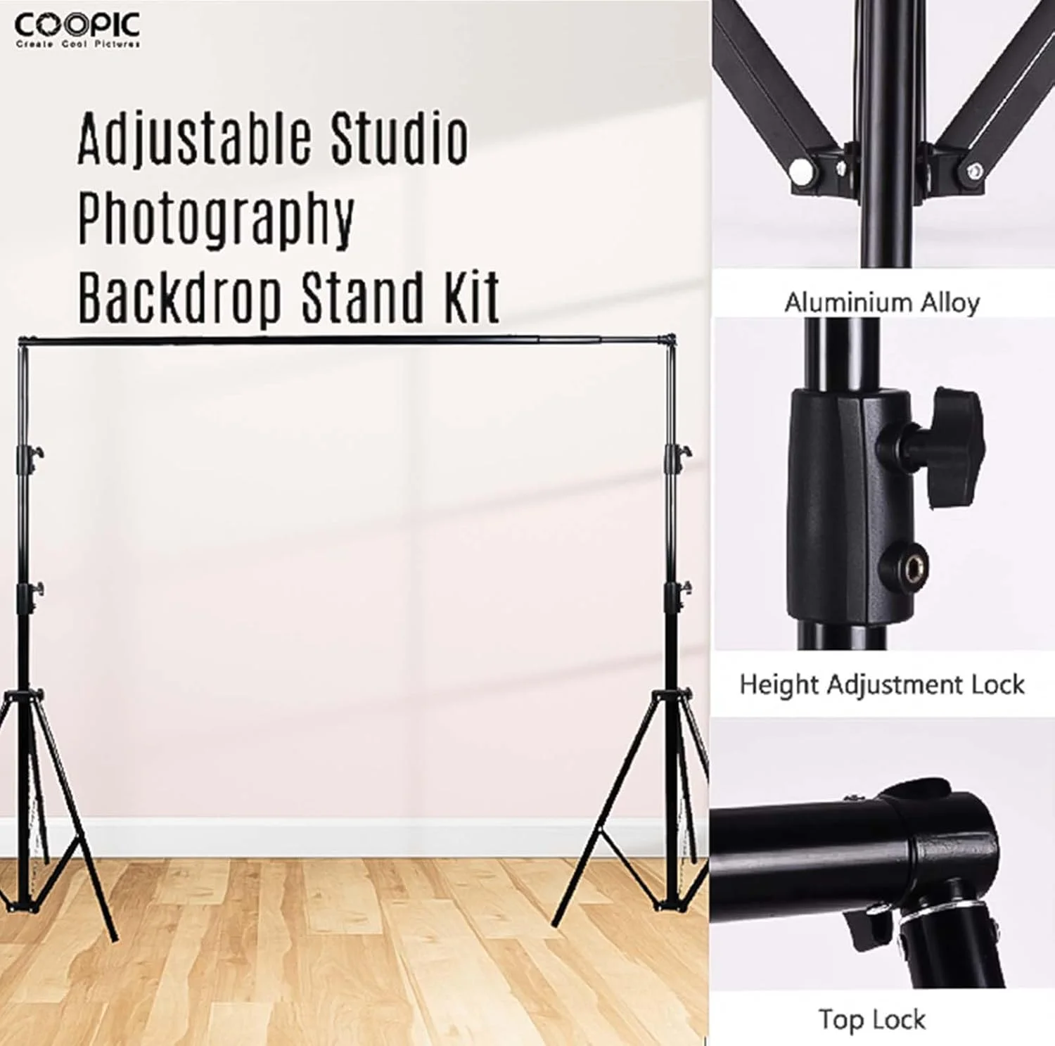پایه نگهدارنده پس زمینه قابل تنظیم سنگین COOPIC S06 – ارتفاع 280 سانتی متر، میله افقی قابل افزایش 125–305 سانتی متر، حداکثر بار 14 کیلوگرم، به همراه 4 گیره پس زمینه – سیستم پشتیبانی استودیوی عکاسی و فیلمبرداری پایه نگهدارنده پس زمینه قابل تنظیم سنگین COOPIC S06 – ارتفاع 280 سانتی متر، میله افقی قابل افزایش 125–305 سانتی متر، حداکثر بار 14 کیلوگرم، به همراه 4 گیره پس زمینه – سیستم پشتیبانی استودیوی عکاسی و فیلمبرداری