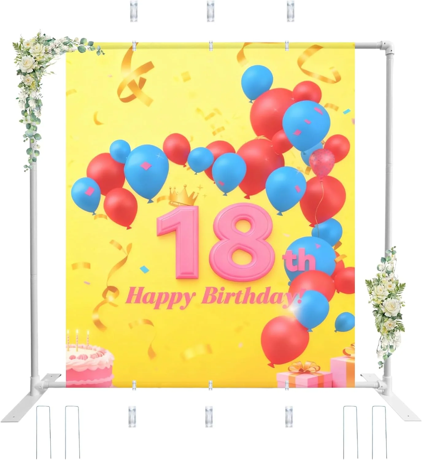 پایه نگهدارنده پس زمینه عکاسی Beyeutao، 2.2x2.2 متر، پایه مربعی قابل تنظیم برای پس زمینه، پایه نمایشگر پس زمینه سفید با 6 گیره و 4 میخ زمینی، قاب پس زمینه عکس برای عروسی، ویدیو، مهمانی ها