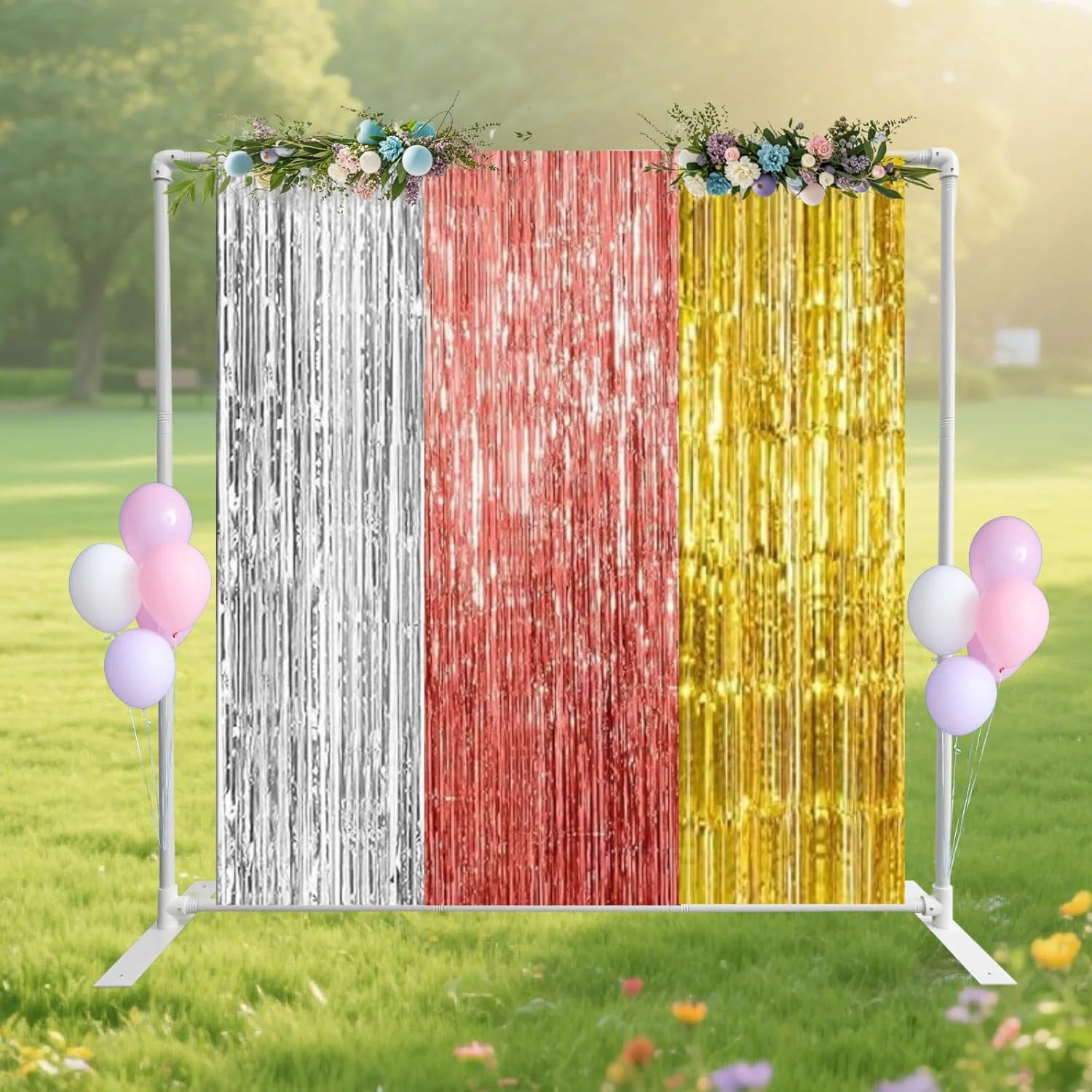 پایه نگهدارنده پس زمینه عکاسی Beyeutao، 2.2x2.2 متر، پایه مربعی قابل تنظیم برای پس زمینه، پایه نمایشگر پس زمینه سفید با 6 گیره و 4 میخ زمینی، قاب پس زمینه عکس برای عروسی، ویدیو، مهمانی ها پایه نگهدارنده پس زمینه عکاسی Beyeutao، 2.2x2.2 متر، پایه مربعی قابل تنظیم برای پس زمینه، پایه نمایشگر پس زمینه سفید با 6 گیره و 4 میخ زمینی، قاب پس زمینه عکس برای عروسی، ویدیو، مهمانی ها