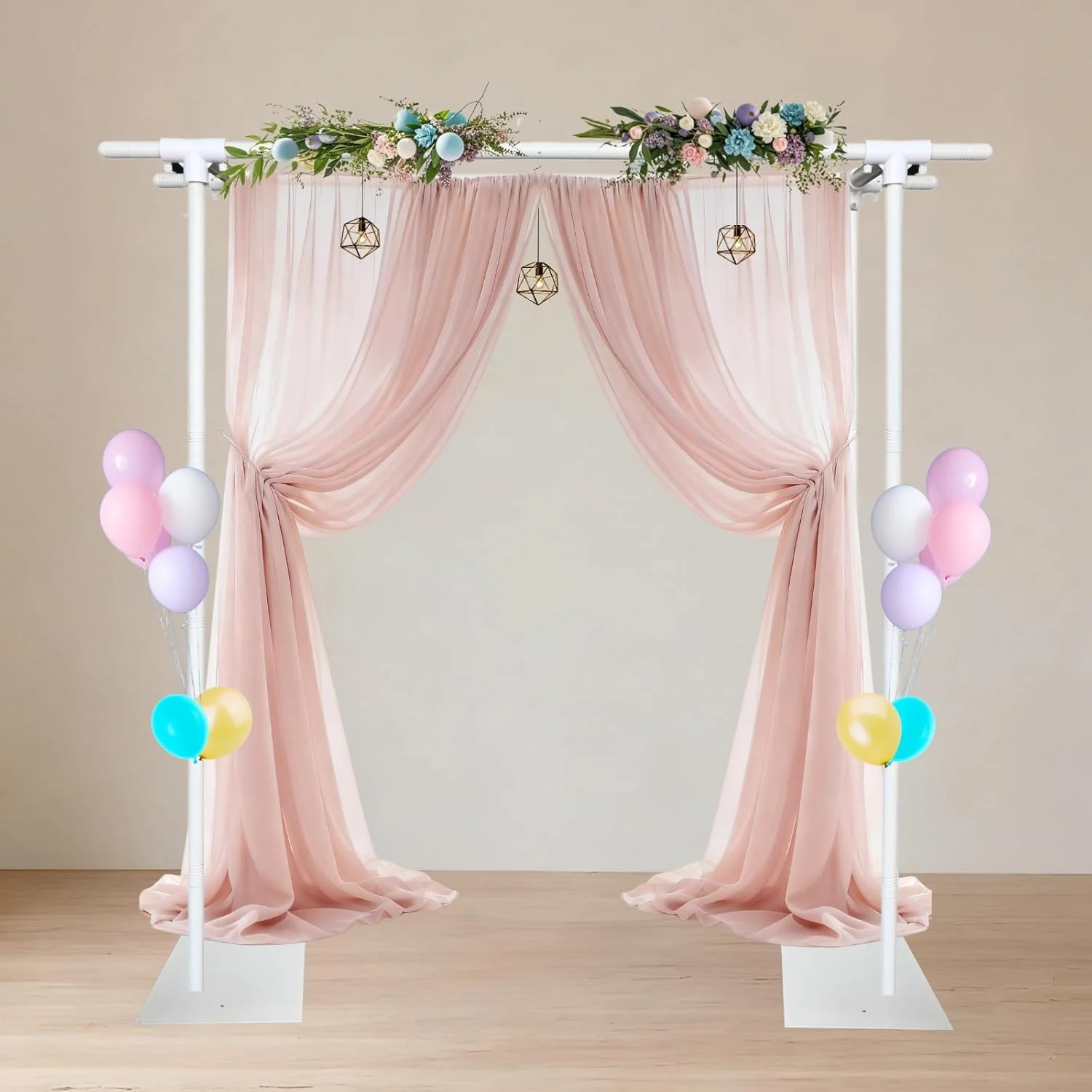 پایه پس زمینه دو میله ای Beyeutao 2.2 × 2.2 متر، قاب فلزی قابل تنظیم با پایه سنگین، سیستم پشتیبانی پس زمینه سفید، مناسب برای مهمانی ها، عکاسی، عروسی، تولد پایه پس زمینه دو میله ای Beyeutao 2.2 × 2.2 متر، قاب فلزی قابل تنظیم با پایه سنگین، سیستم پشتیبانی پس زمینه سفید، مناسب برای مهمانی ها، عکاسی، عروسی، تولد