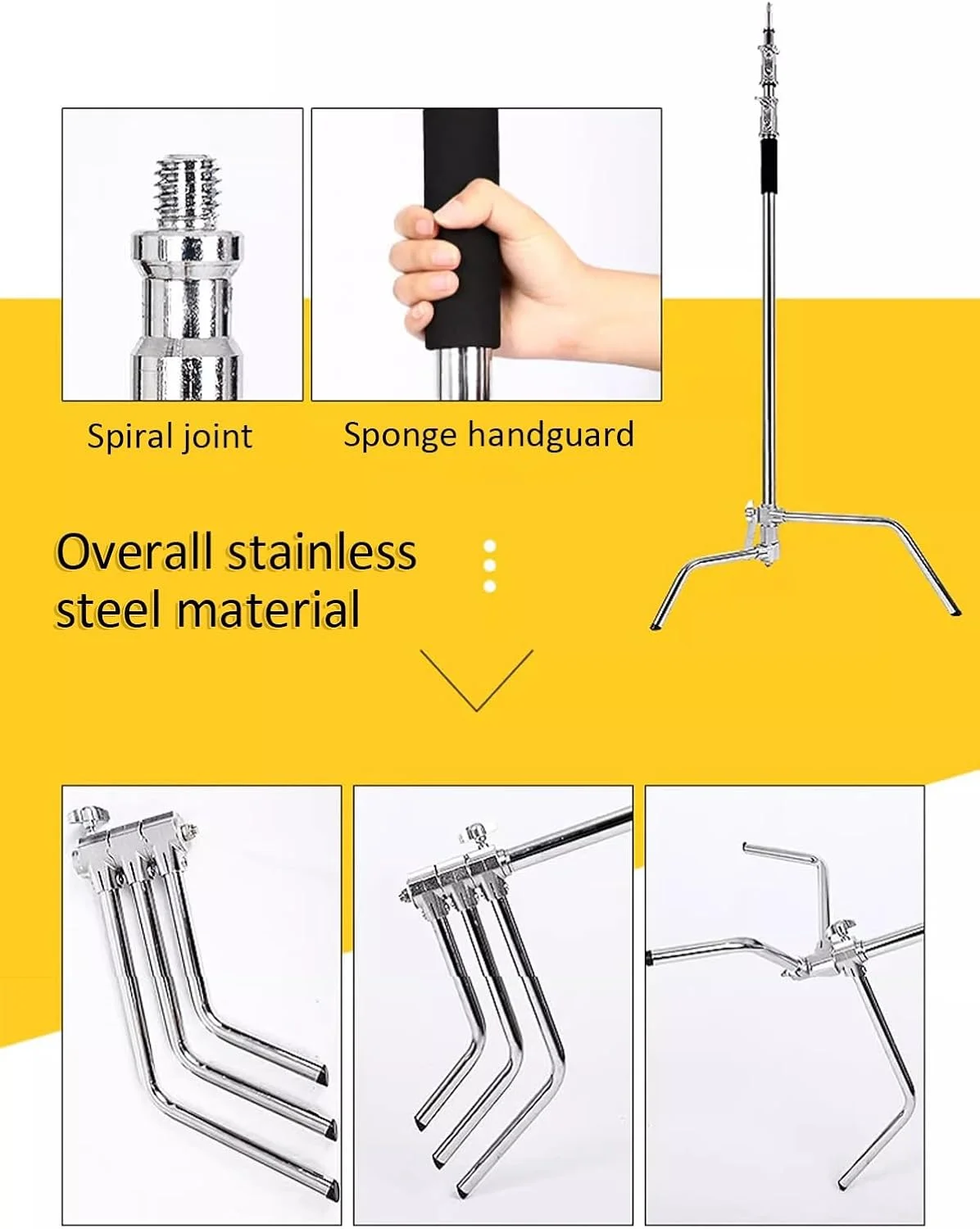 پس زمینه عکاسی با کیت پایه قابل تنظیم ارتفاع و عرض استیل ضد زنگ (رنگ: سفید، اندازه: 3.3 * 3 متر)