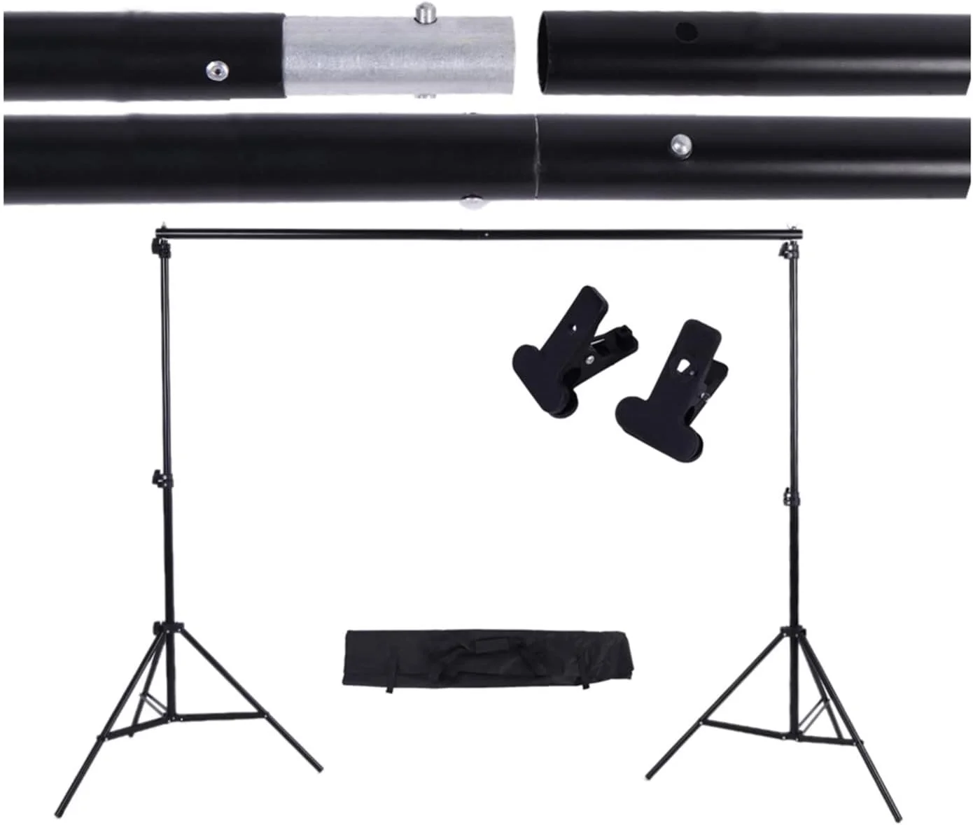 پایه نگهدارنده پس زمینه عکاسی 2 * 3 متر / 6.6 * 9.8 فوت، کیت استودیویی قابل تنظیم با میله افقی و دو گیره پایه نگهدارنده پس زمینه عکاسی 2 * 3 متر / 6.6 * 9.8 فوت، کیت استودیویی قابل تنظیم با میله افقی و دو گیره