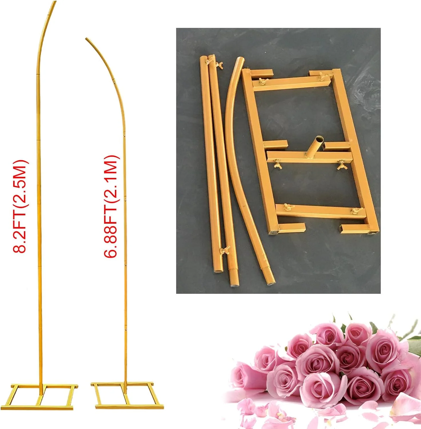 استند پس زمینه طاق دار 2 عددی - 2.5 متر و 2.1 متر، مونتاژ آسان استند طاق فلزی برای گیاهان رونده باغی فضای باز/داخلی و دکوراسیون مراسم عروسی/تولد/فارغ التحصیلی، سفید