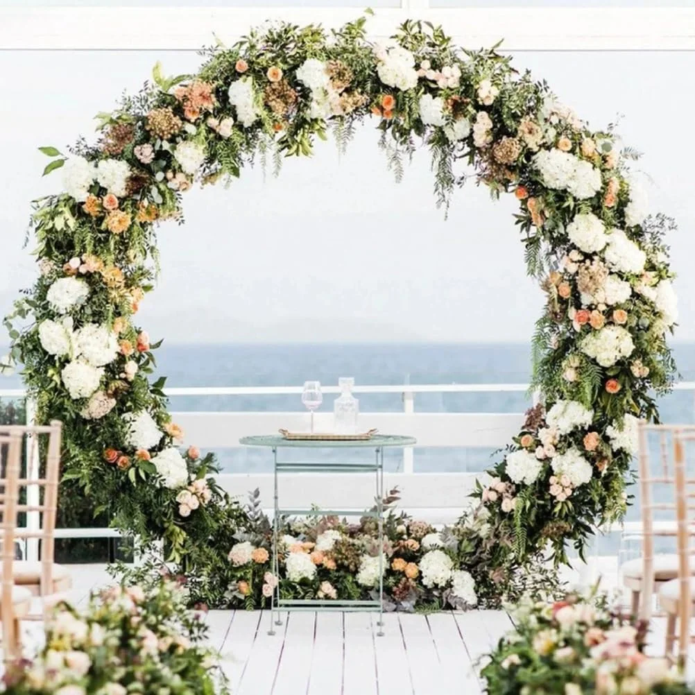 استند طاق دایره ای دوگانه فلزی، مناسب برای مراسم عروسی، استند گل، پس زمینه نامزدی، دکوراسیون، طلایی، 2.8×3.2 متر