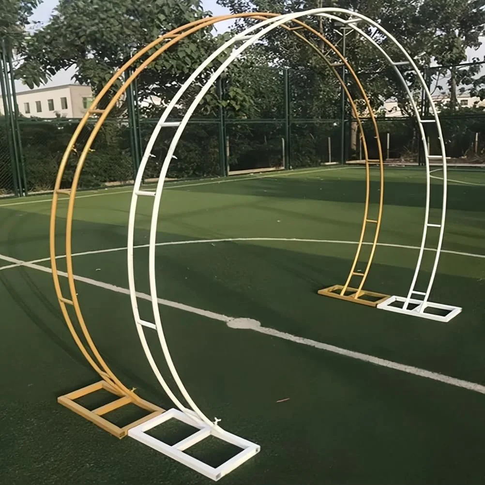 استند طاق دایره ای دوگانه فلزی، مناسب برای مراسم عروسی، استند گل، پس زمینه نامزدی، دکوراسیون، طلایی، 2.8×3.2 متر