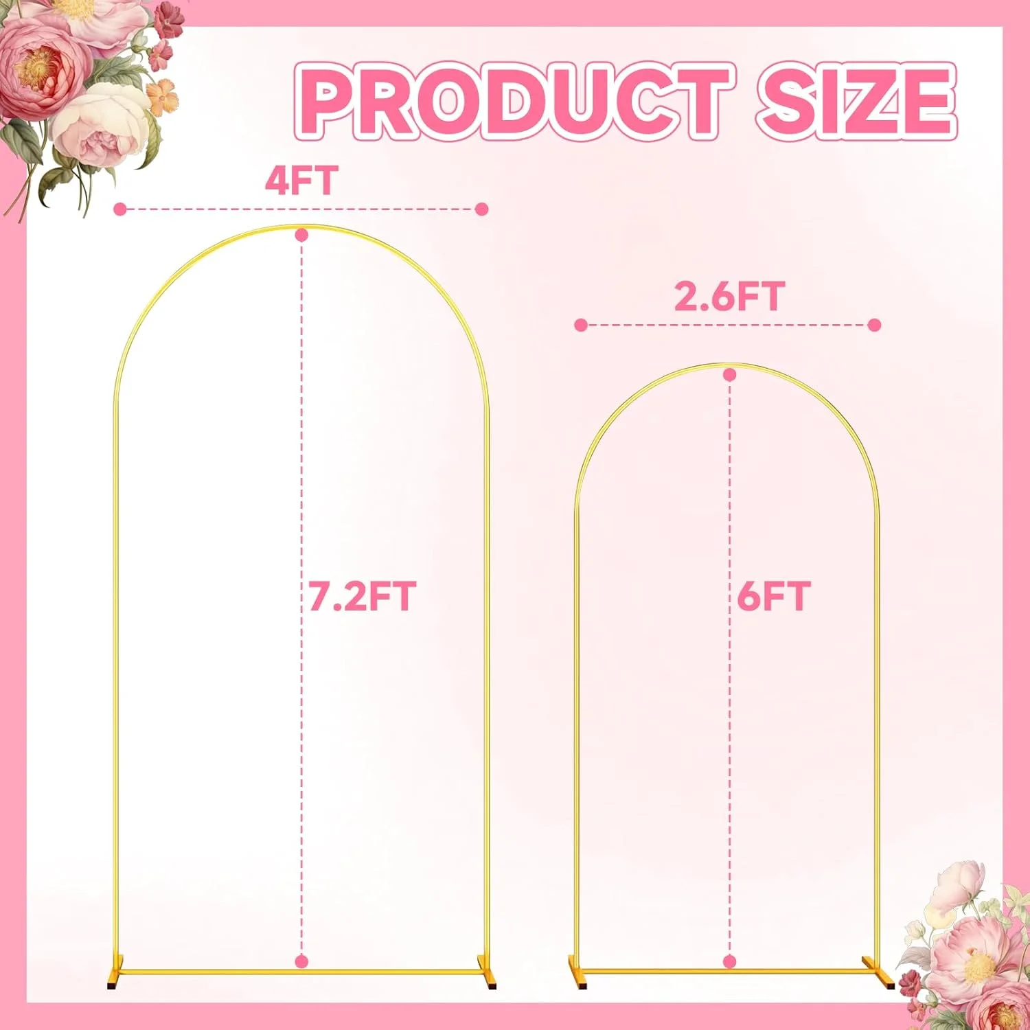 استند پس زمینه قوسی فلزی، 2.2 متر + 1.8 متر، مجموعه 2 عددی استند قوسی پس زمینه فلزی، استند قوسی فلزی برای دکوراسیون مراسم عروسی، جشن تولد، جشن نوزاد، جشن فارغ التحصیلی