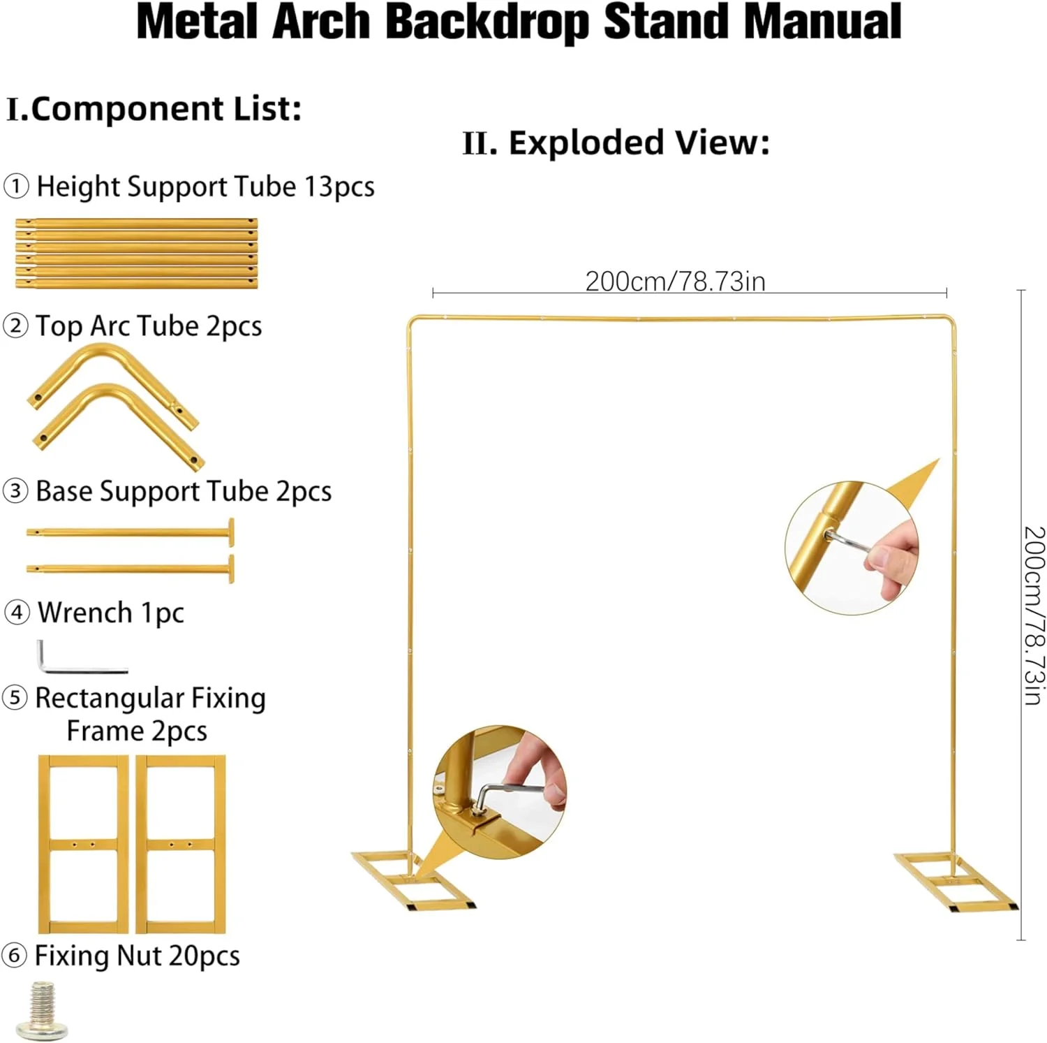 استند پس زمینه طاق طلایی برای عروسی، 2 متر در 2 متر، استند مربعی شکل برای مراسم، جشن تولد، جشن نامزدی، جشن نوزاد، دکوراسیون سالگرد، آربور، دکوراسیون بادکنک