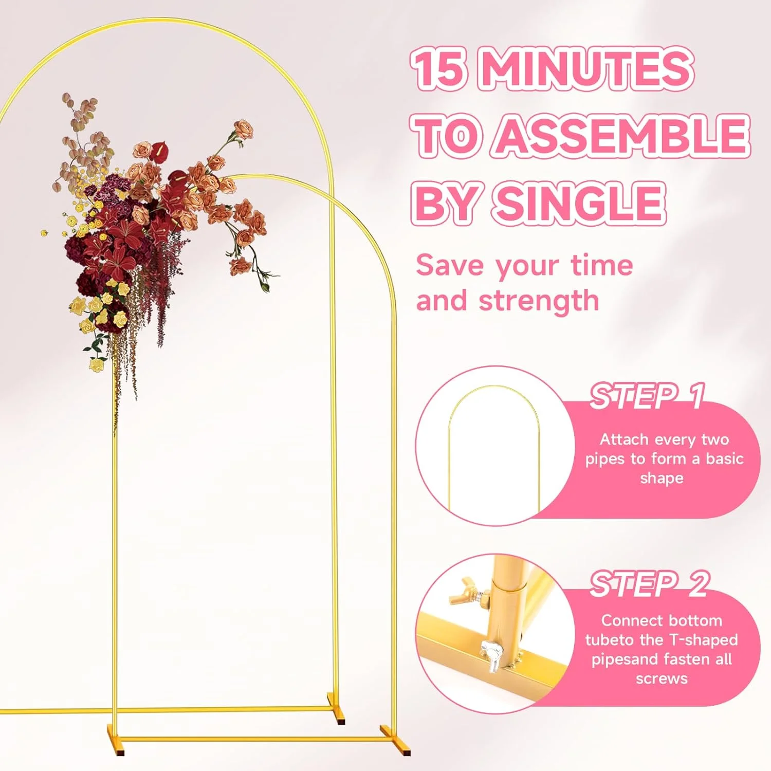 استند پس زمینه قوسی فلزی، 2.2 متر + 1.8 متر، مجموعه 2 عددی استند قوسی پس زمینه فلزی، استند قوسی فلزی برای دکوراسیون مراسم عروسی، جشن تولد، جشن نوزاد، جشن فارغ التحصیلی