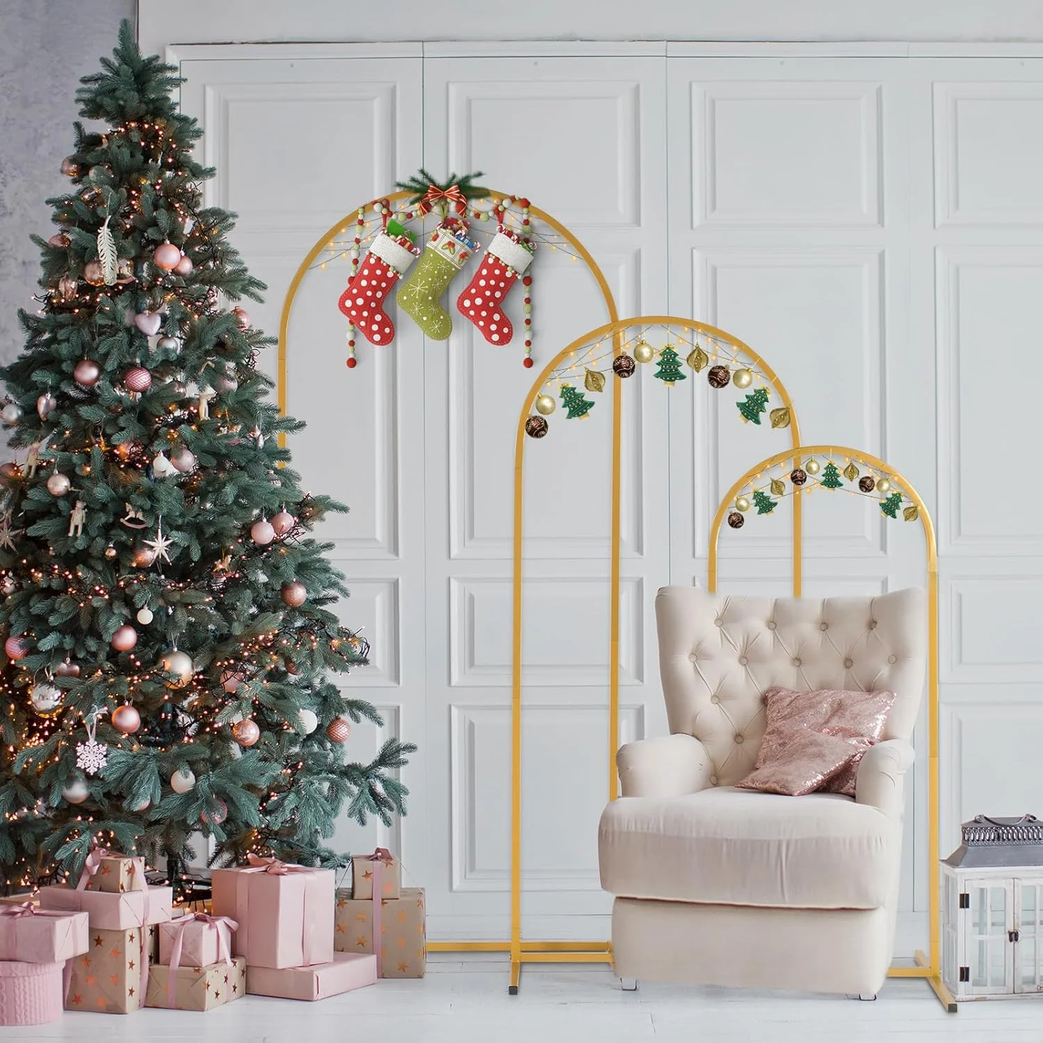 مجموعه ۳ عددی پایه طاق پس زمینه مراسم، ۶ فوت، ۵ فوت، ۴ فوت، قاب طاق بادکنک فلزی برای تزئین جشن تولد، سالگرد و مراسم