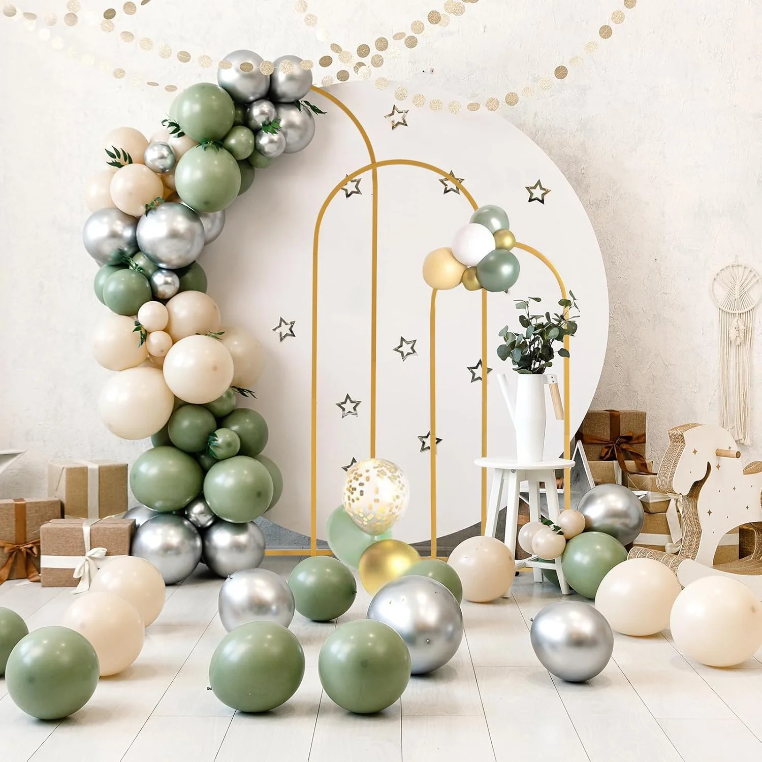 مجموعه ۳ عددی پایه طاق پس زمینه مراسم، ۶ فوت، ۵ فوت، ۴ فوت، قاب طاق بادکنک فلزی برای تزئین جشن تولد، سالگرد و مراسم