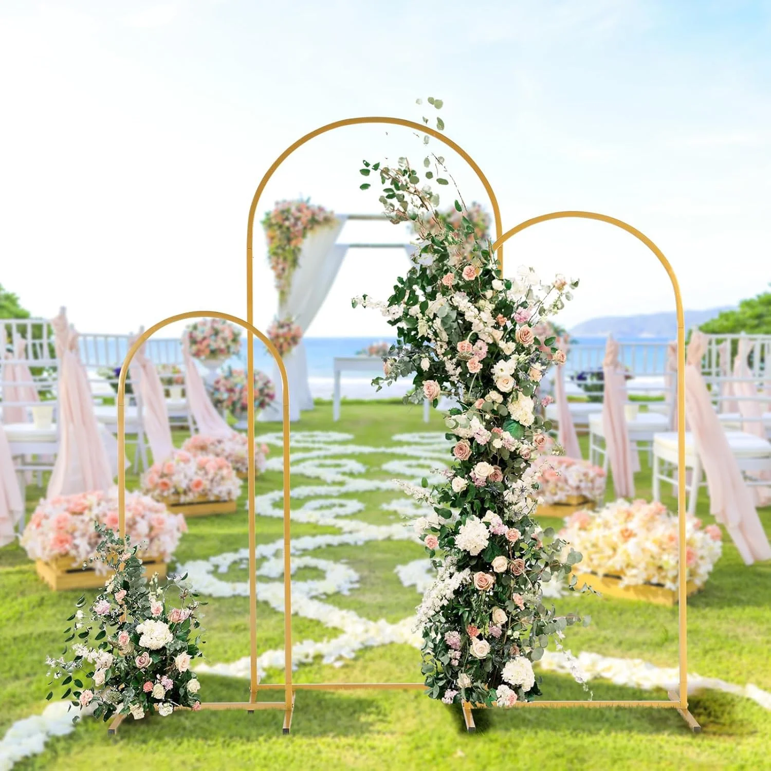 مجموعه ۳ عددی پایه طاق پس زمینه مراسم، ۶ فوت، ۵ فوت، ۴ فوت، قاب طاق بادکنک فلزی برای تزئین جشن تولد، سالگرد و مراسم