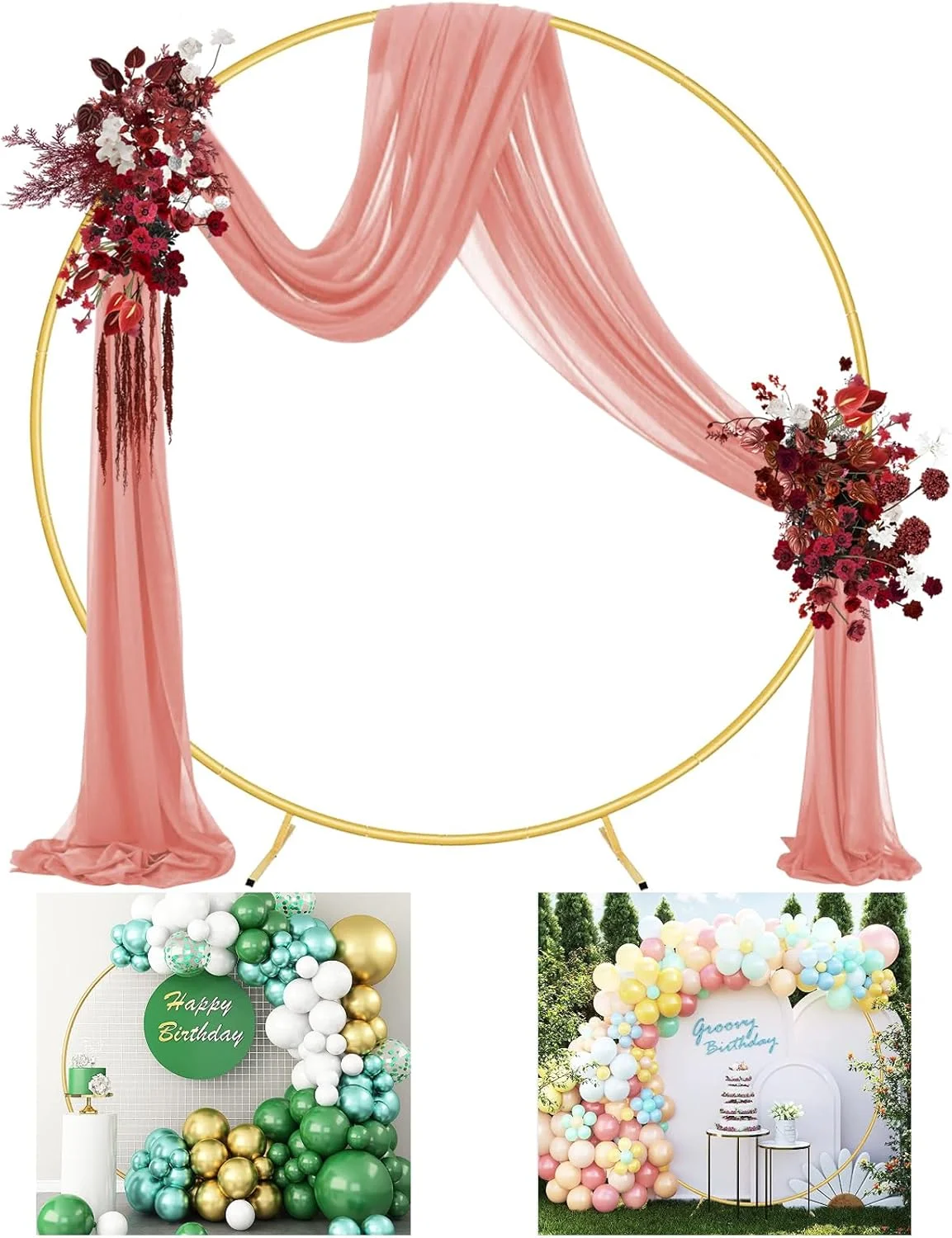 پایه بک‌دراپ گرد 1.8 متری، پایه فلزی طاق بادکنک گرد، پایه بک‌دراپ مهمانی، طاق بک‌دراپ برای مهمانی‌ها، عروسی‌ها، جشن‌ها و مراسم نامگذاری نوزاد