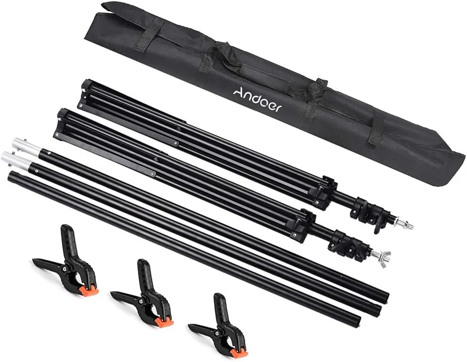 پایه نگهدارنده پس زمینه استودیویی آلیاژ آلومینیوم قابل تنظیم 2 * 2 متر با کیف حمل و 3 عدد گیره پس زمینه پایه نگهدارنده پس زمینه استودیویی آلیاژ آلومینیوم قابل تنظیم 2 * 2 متر با کیف حمل و 3 عدد گیره پس زمینه