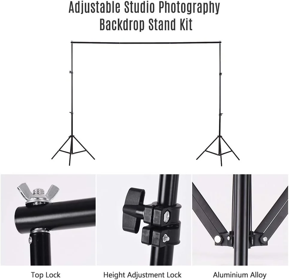 پایه نگهدارنده پس زمینه استودیویی آلیاژ آلومینیوم قابل تنظیم 2 * 2 متر با کیف حمل و 3 عدد گیره پس زمینه پایه نگهدارنده پس زمینه استودیویی آلیاژ آلومینیوم قابل تنظیم 2 * 2 متر با کیف حمل و 3 عدد گیره پس زمینه