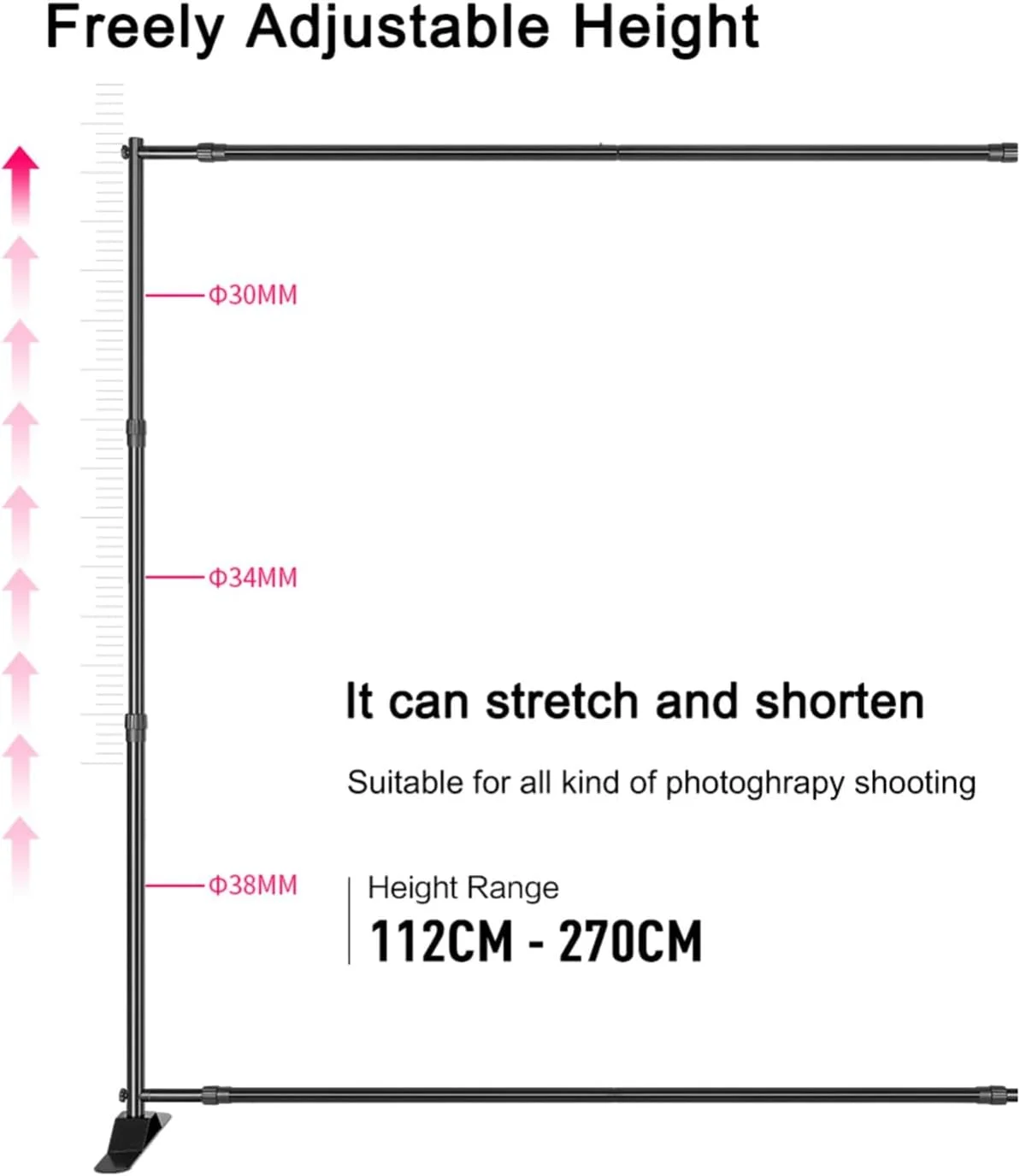 پایه نگهدارنده پس زمینه، سیستم پشتیبانی پس زمینه میله دوتایی برای عکاسی، استودیو عکس، فیلمبرداری، پرده سبز (3.4x2.7 متر)