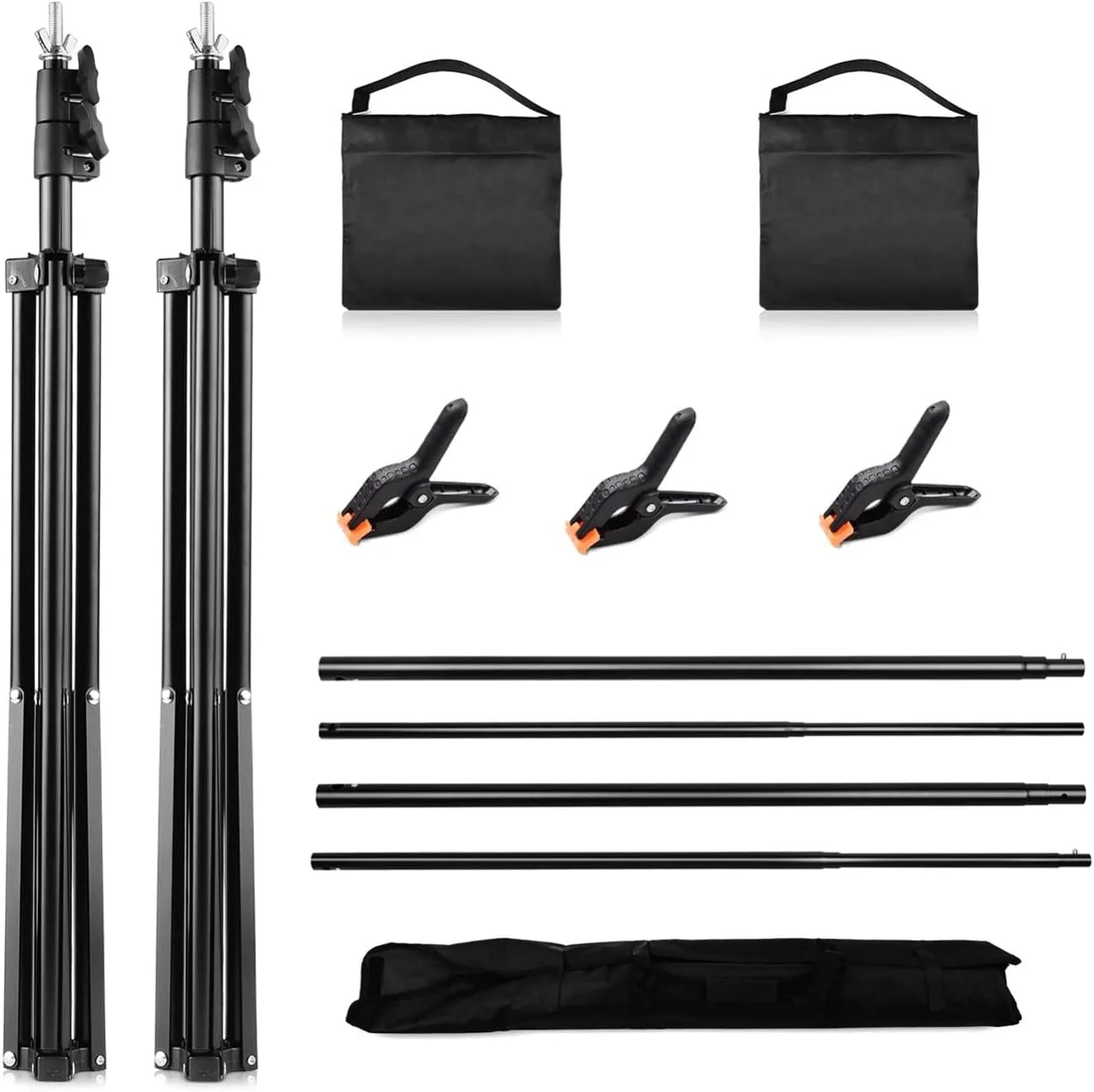 پایه پس زمینه استودیو آلیاژ آلومینیوم 2 * 3 متری، براکت پایه پس زمینه قابل تنظیم عکاسی، 2 عدد کیسه شن + 3 عدد گیره پس زمینه + کیف حمل