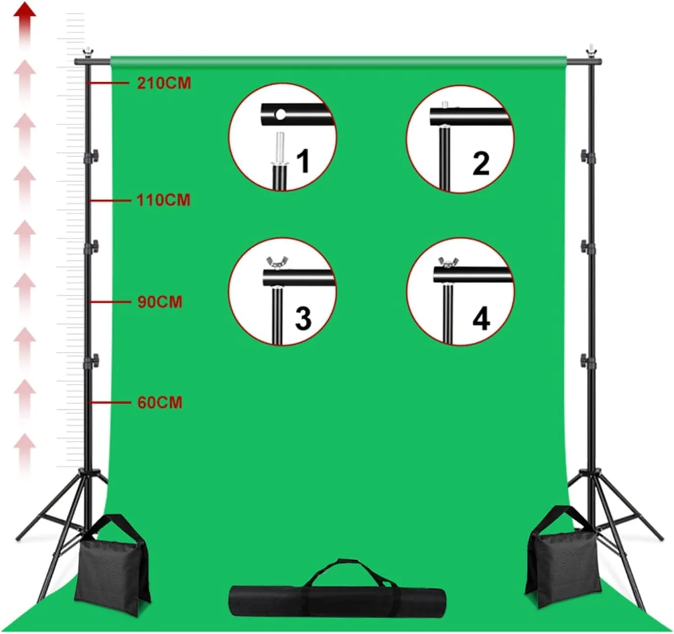 سیستم پشتیبانی پس زمینه استند پرده فون 2.6X3/2X3 متری با 2 میله افقی برای عکاسی پرده سبز کروماکی استودیو عکس (2x3 متر)