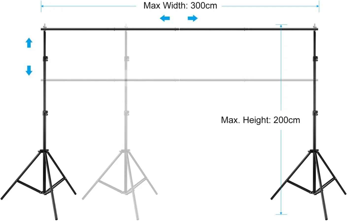 پایه фон عکاسی 2 * 3 متری قابل تنظیم به همراه 4 گیره و کیف حمل برای پرده سبز ویدئویی