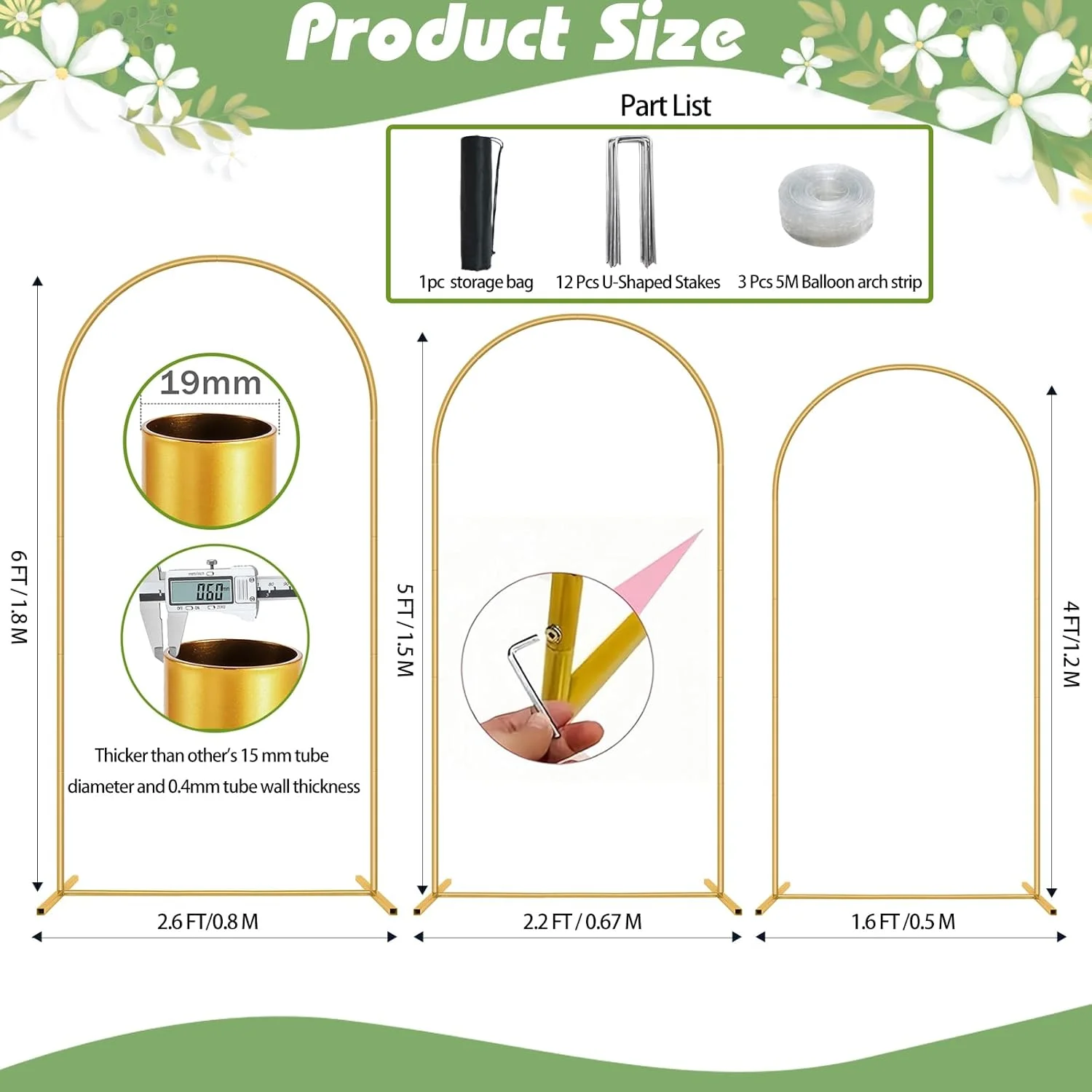 مجموعه پایه طاق فلزی پس زمینه، 3 عدد (1.8 متر، 1.5 متر، 1.2 متر) پایه طاق مهمانی برای عروسی، تولد، جشن نوزاد، جشن عروس، قاب طاق بادکنک برای دکور باغ، طاق های گل طلایی مجموعه پایه طاق فلزی پس زمینه، 3 عدد (1.8 متر، 1.5 متر، 1.2 متر) پایه طاق مهمانی برای عروسی، تولد، جشن نوزاد، جشن عروس، قاب طاق بادکنک برای دکور باغ، طاق های گل طلایی