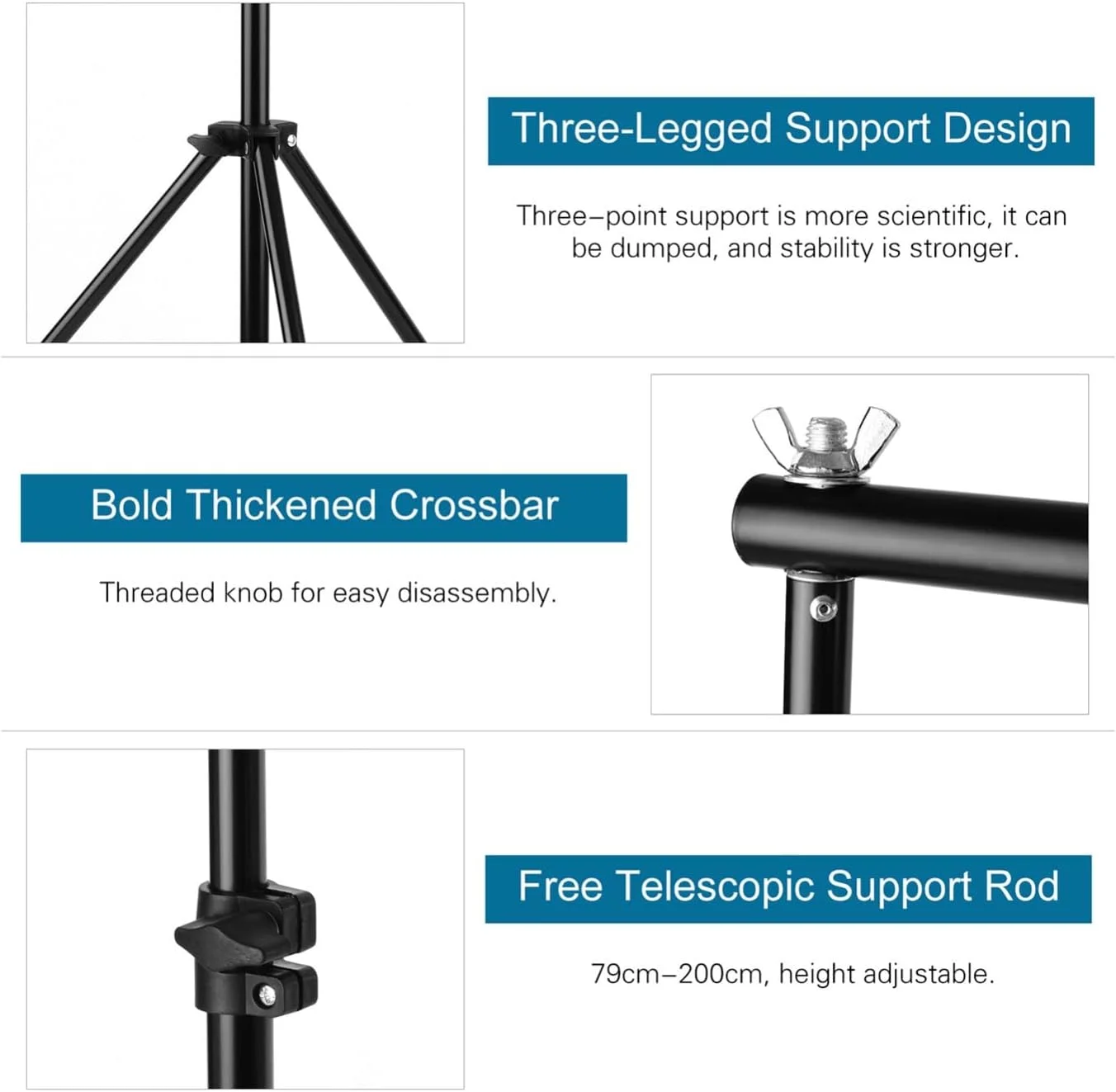 پایه نگهدارنده پس زمینه 2M * 3M، سیستم پشتیبانی پس زمینه استودیوی عکاسی قابل تنظیم به همراه گیره و کیف حمل