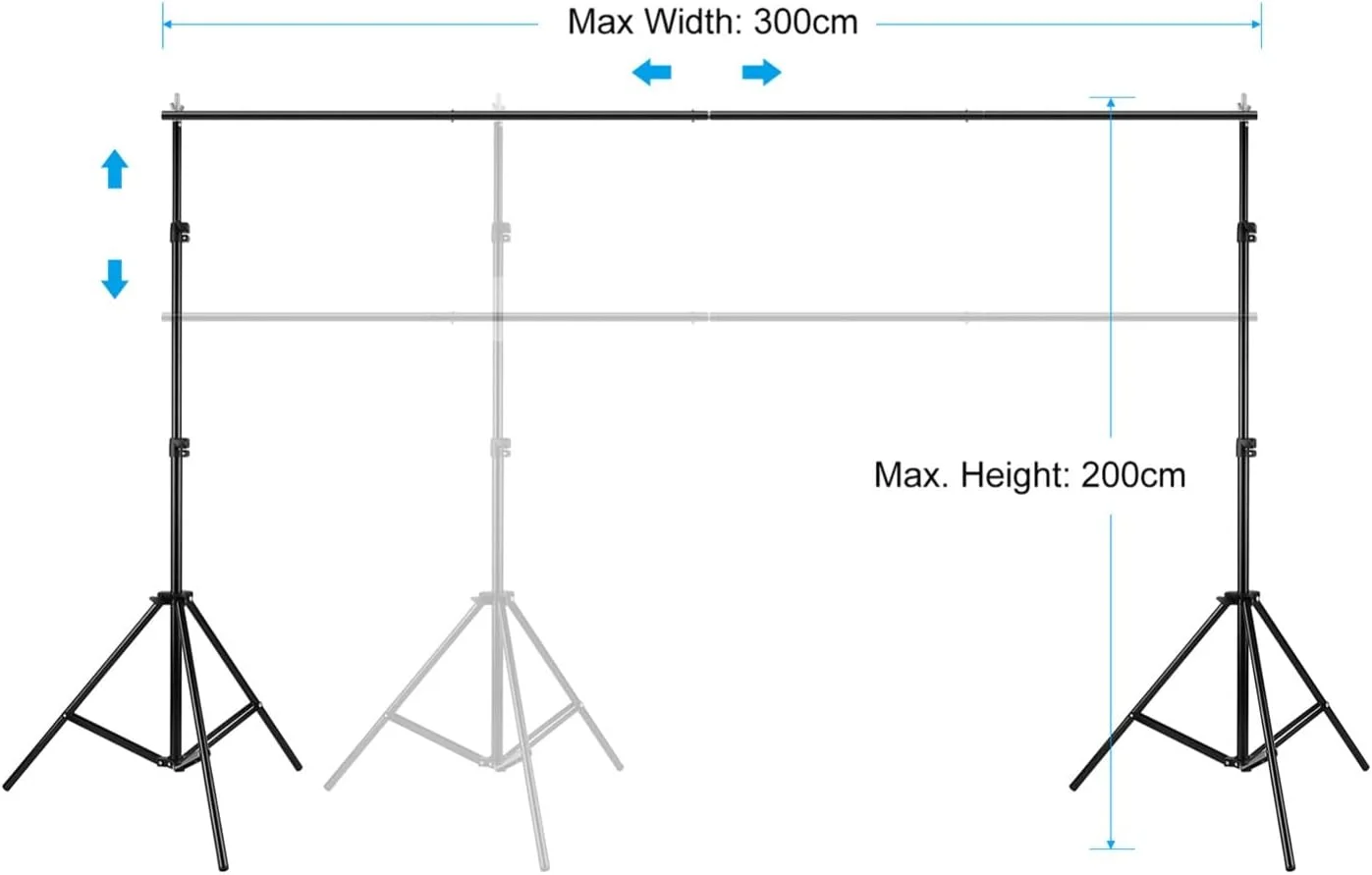 پایه نگهدارنده پس زمینه 2M * 3M، سیستم پشتیبانی پس زمینه استودیوی عکاسی قابل تنظیم به همراه گیره و کیف حمل