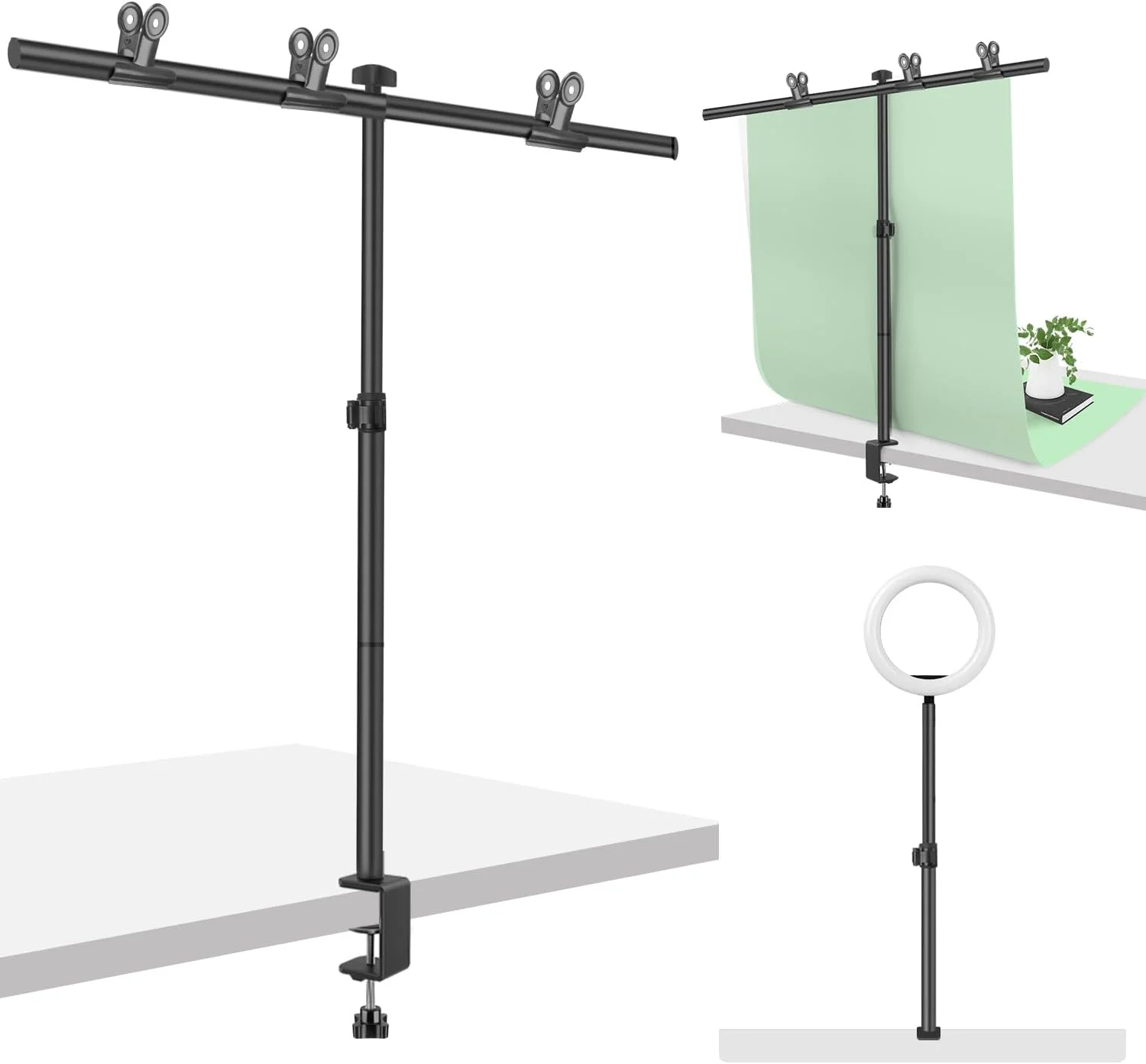 پایه پس زمینه کوچک 90x100 سانتی‌متر، کیت عکس قابل تنظیم با 3 گیره، پایه نگهدارنده پس زمینه قابل حمل برای مهمانی‌ها، نگهدارنده بنر رومیزی T شکل برای کاغذ عکاسی