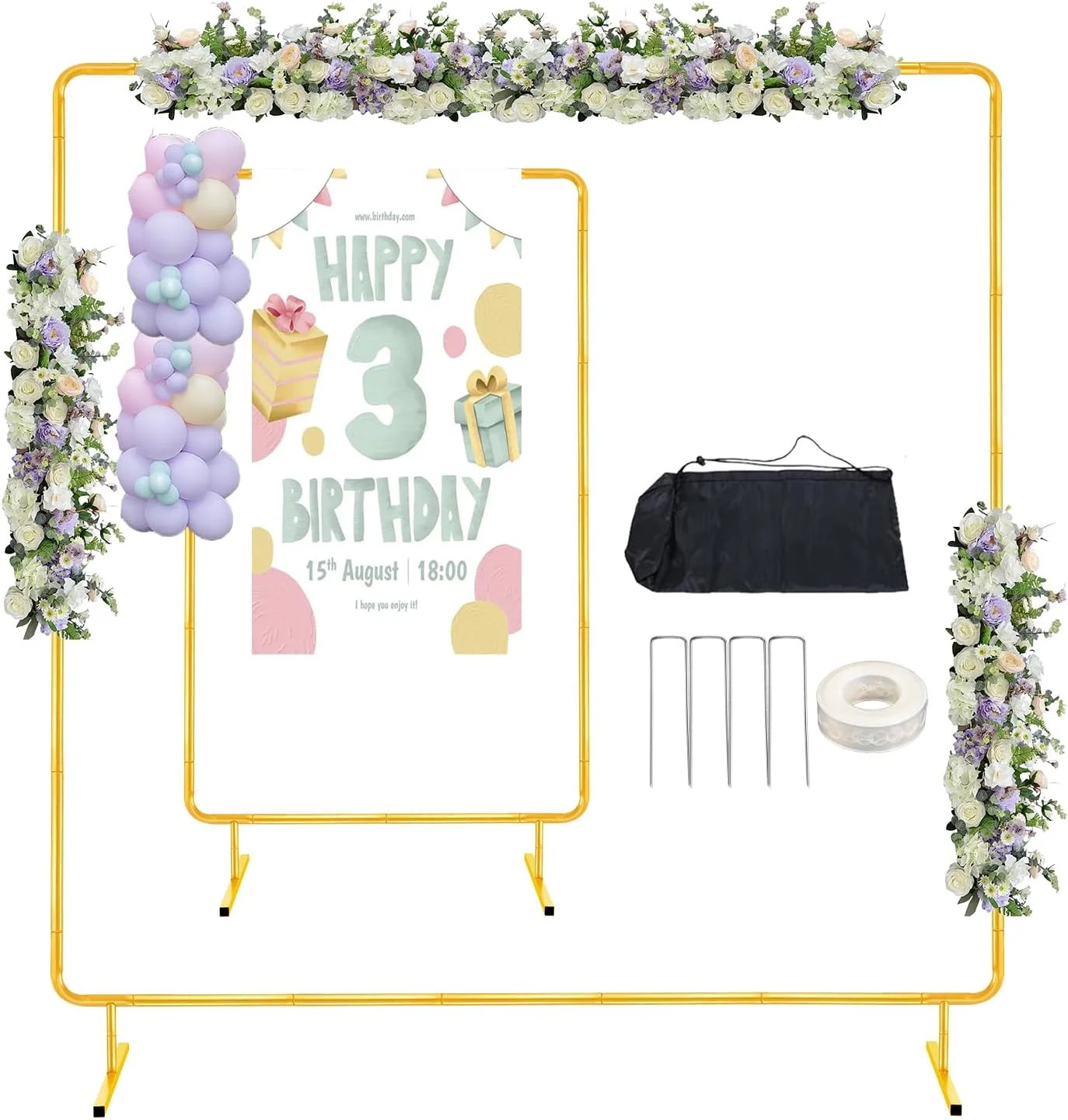 استند طاق بادکنک مربعی 2 متری، استند پس زمینه طاق مستطیلی فلزی طلایی برای عروسی، قاب طاق پس زمینه برای جشن تولد، سالگرد، نامزدی، جشن فارغ التحصیلی