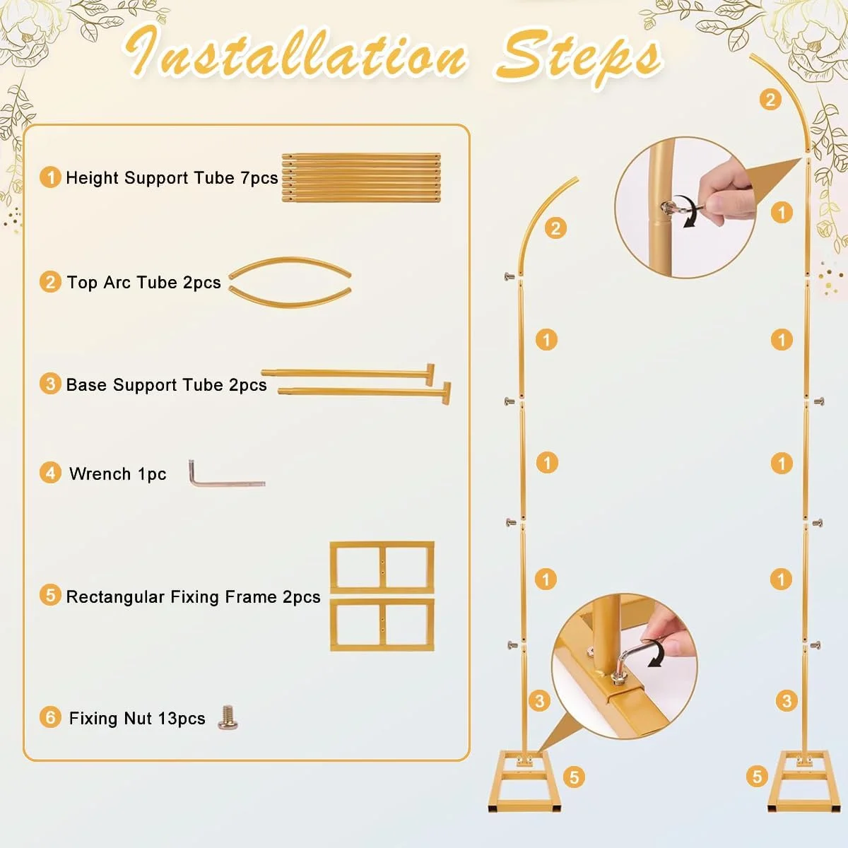 پایه طاق بادکنک HASTHIP، استند پس زمینه فلزی طلایی با پایه برای تزئینات مهمانی، عروسی، تولد، جشن نوزاد، سالگرد، فارغ التحصیلی، قاب قوس بادکنکی