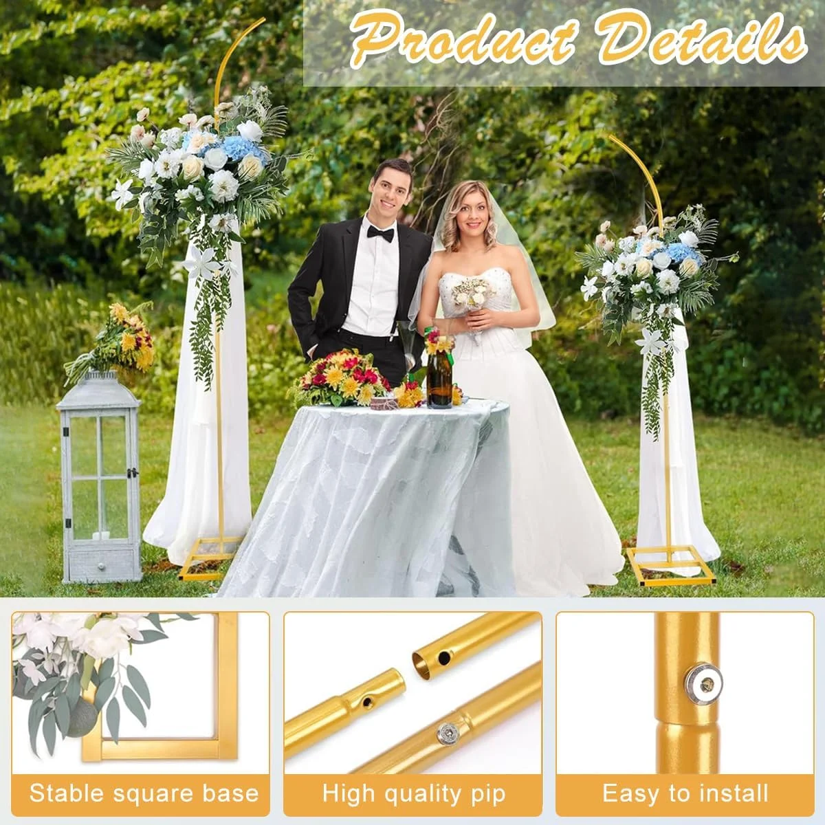 پایه طاق بادکنک HASTHIP، استند پس زمینه فلزی طلایی با پایه برای تزئینات مهمانی، عروسی، تولد، جشن نوزاد، سالگرد، فارغ التحصیلی، قاب قوس بادکنکی