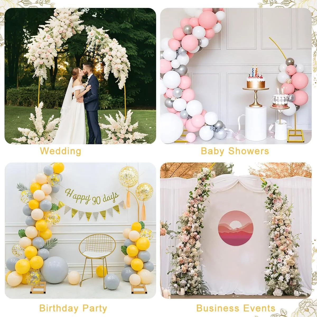 پایه طاق بادکنک HASTHIP، استند پس زمینه فلزی طلایی با پایه برای تزئینات مهمانی، عروسی، تولد، جشن نوزاد، سالگرد، فارغ التحصیلی، قاب قوس بادکنکی