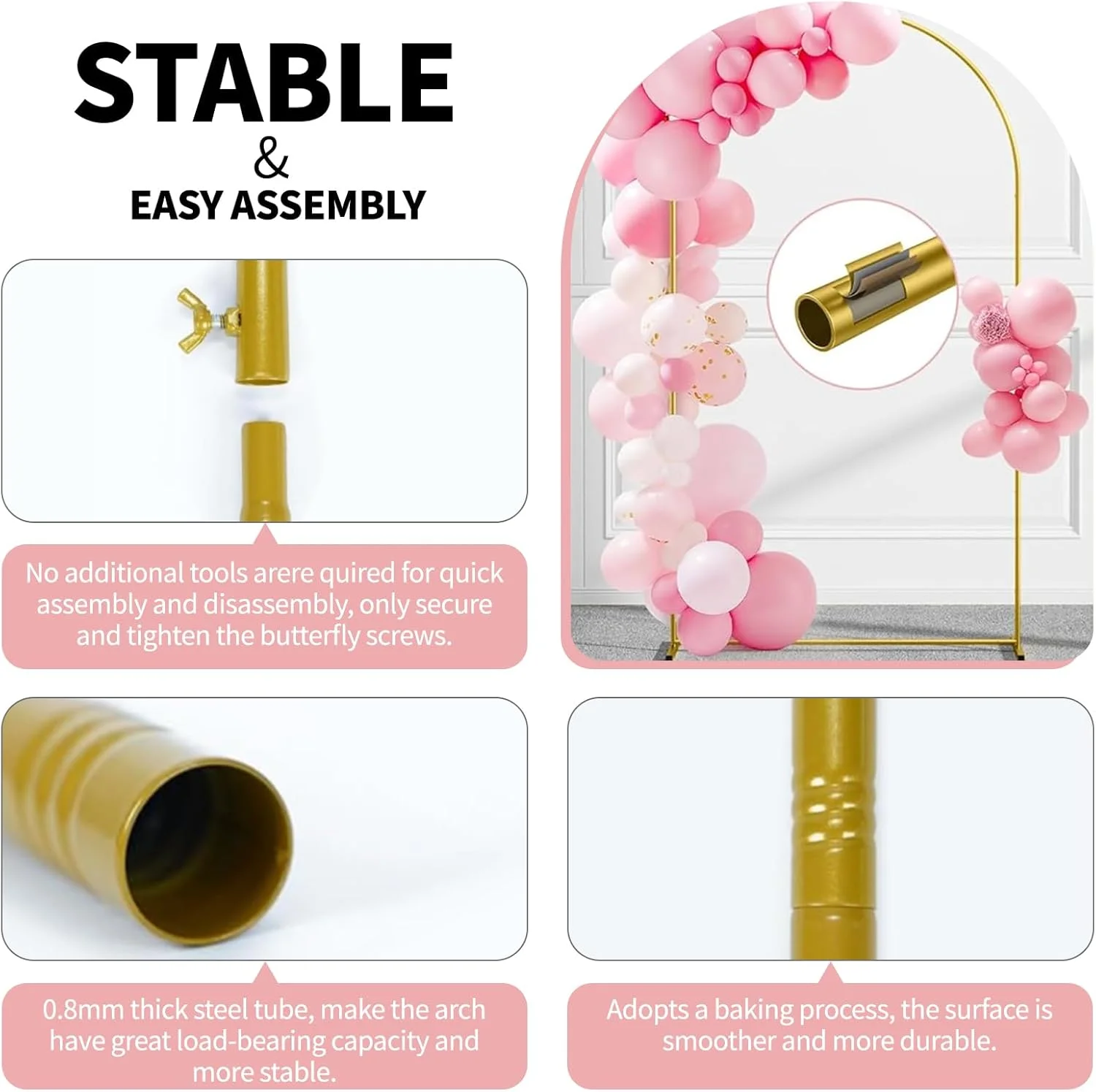 استند پس زمینه طاق عروسی، استند طاق فلزی طلایی 2.2 متری برای عروسی، جشن تولد نوزاد، دکوراسیون جشن فارغ التحصیلی