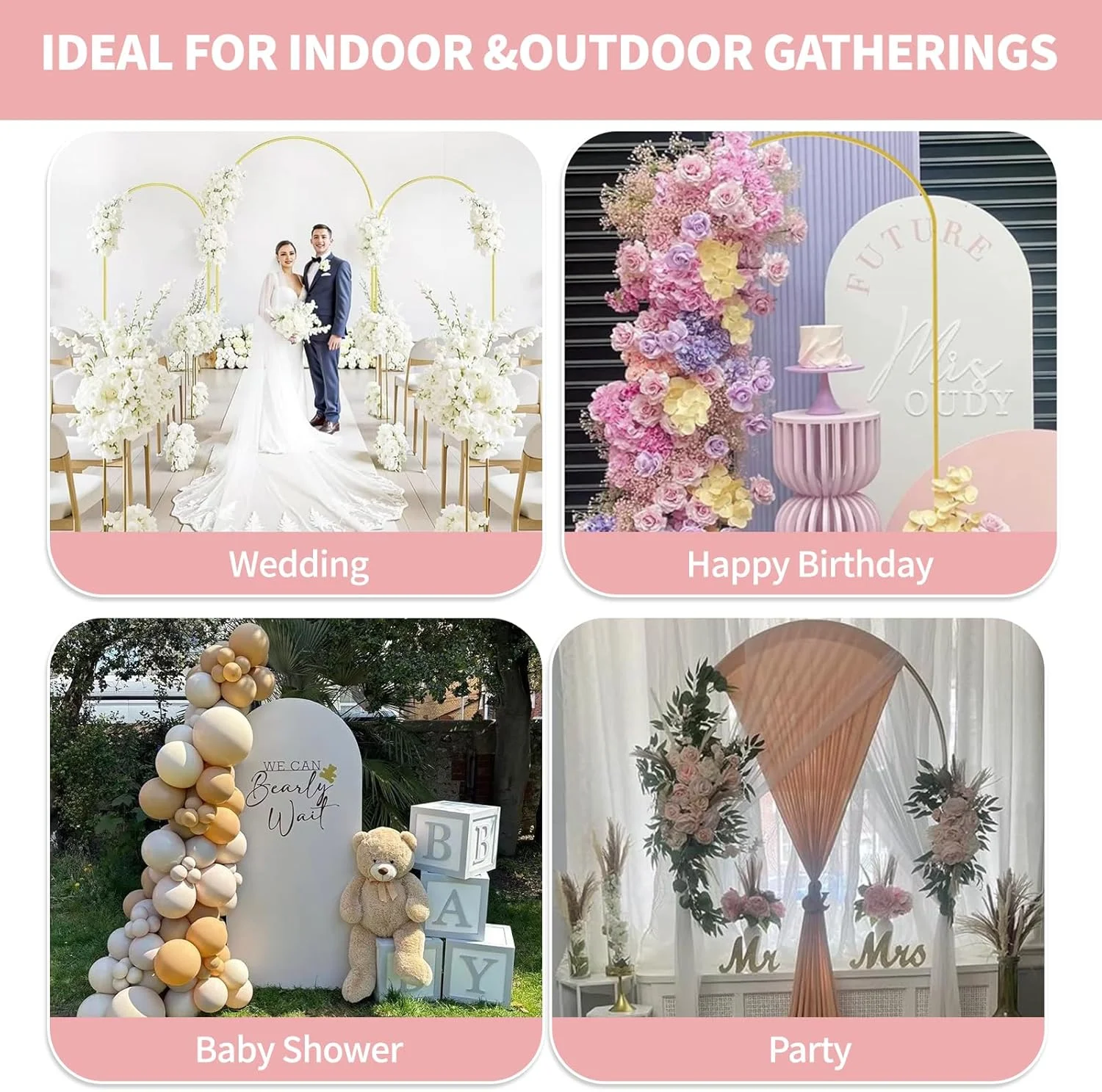 استند پس زمینه طاق عروسی، استند طاق فلزی طلایی 2.2 متری برای عروسی، جشن تولد نوزاد، دکوراسیون جشن فارغ التحصیلی